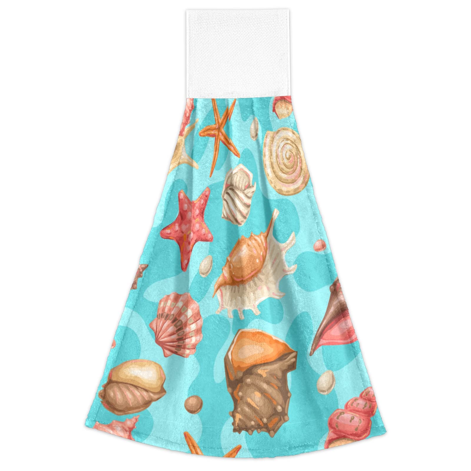 Boccsty Summer Seashell Starfish Hand Bath Towels 2 Pack - Absorbent Kitchen Towels, Hanging Washcloths & Face Towels for Home, Bathroom, Farmhouse Decor - Perfect for Beach House, Coastal Theme, and Vacation Rentals