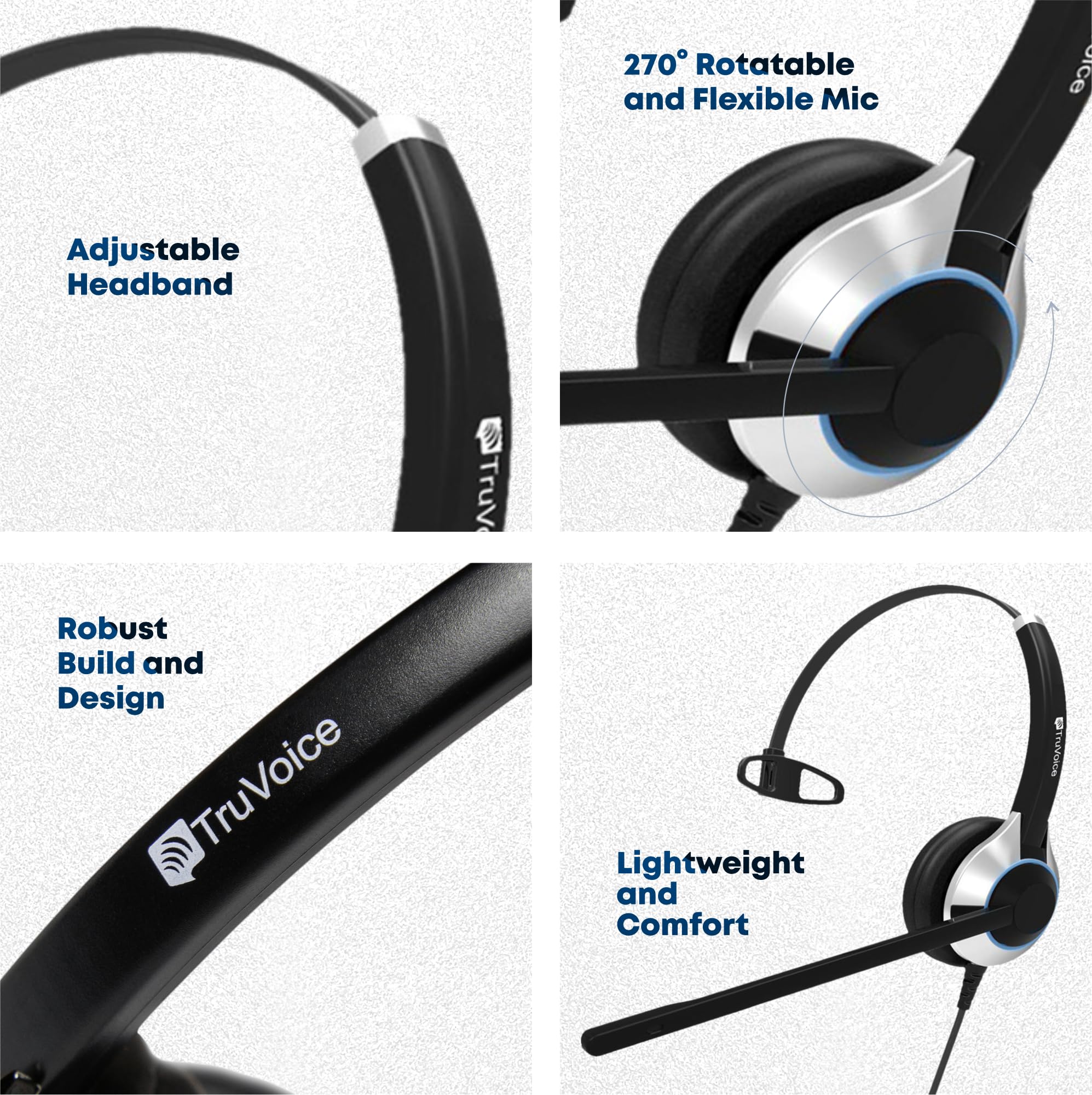 TruVoice HD-500 Deluxe Single Ear Headset with Noise Canceling Mic - Compatible with Cisco SPA303/502g/504g/508g/509g/514g/525g & 2.5mm Port Phones - Ideal for Call Centers, Office Communication & Remote Work