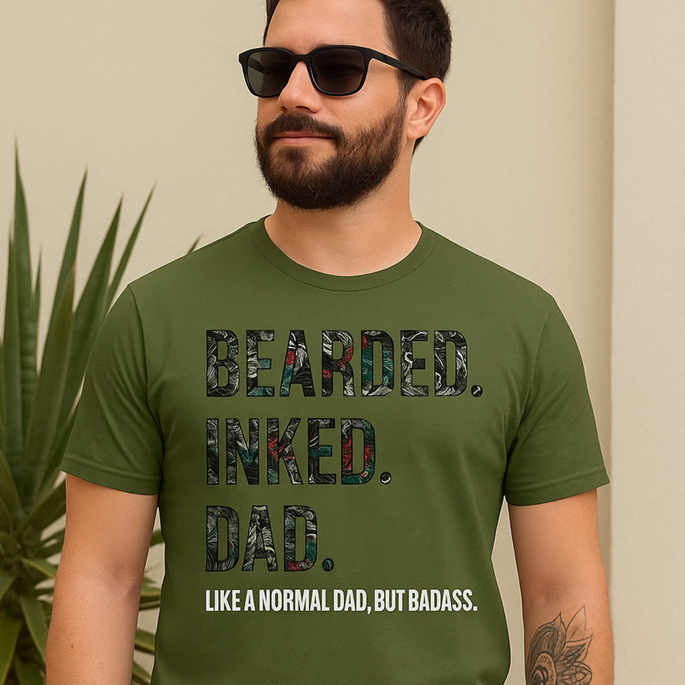 Bearded Inked Dad T-Shirt - Cool Graphic Tee for Fathers - Perfect for Father's Day, Birthday Gifts & Casual Wear
