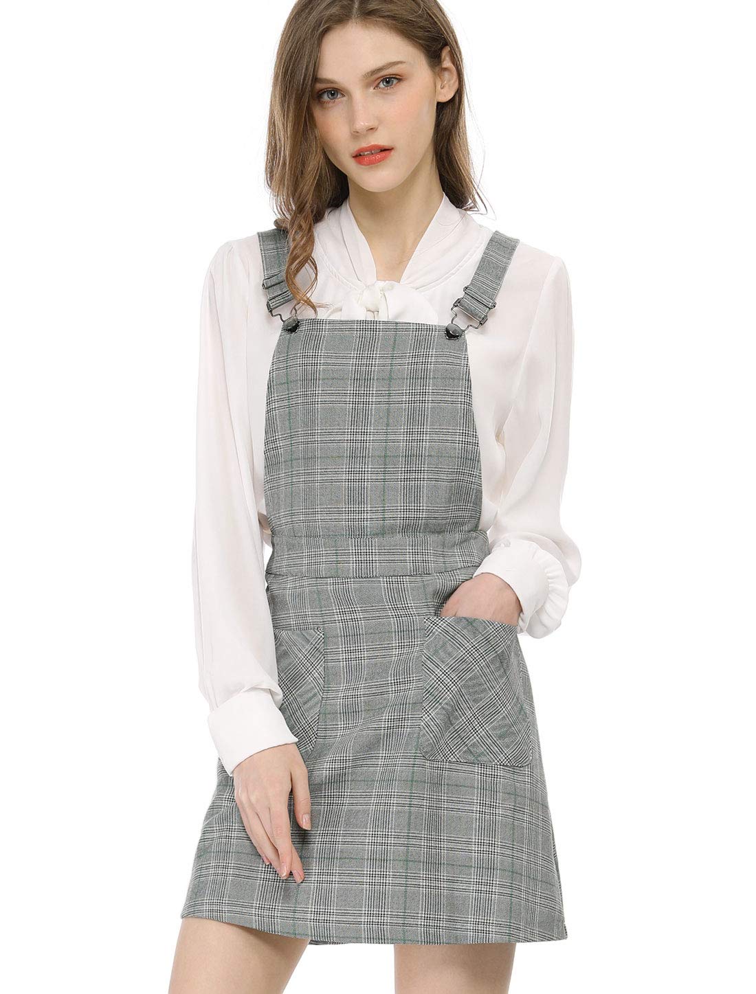 Allegra K Women's Adjustable Strap Plaid Print Above Knee Suspender Dress Skirt - Casual Outfit for Spring Summer, Date Night & Office Wear