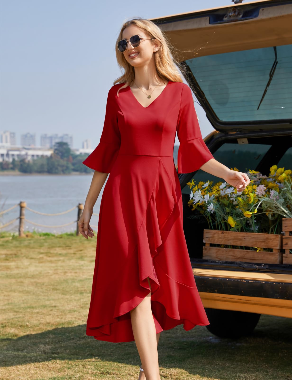 Elegant V-Neck Wedding Guest Dresses for Women - Cocktail & Formal Mother of The Bride Dress for Prom, Evening Party & Special Occasions | Perfect for Weddings, Galas, and Black Tie Events