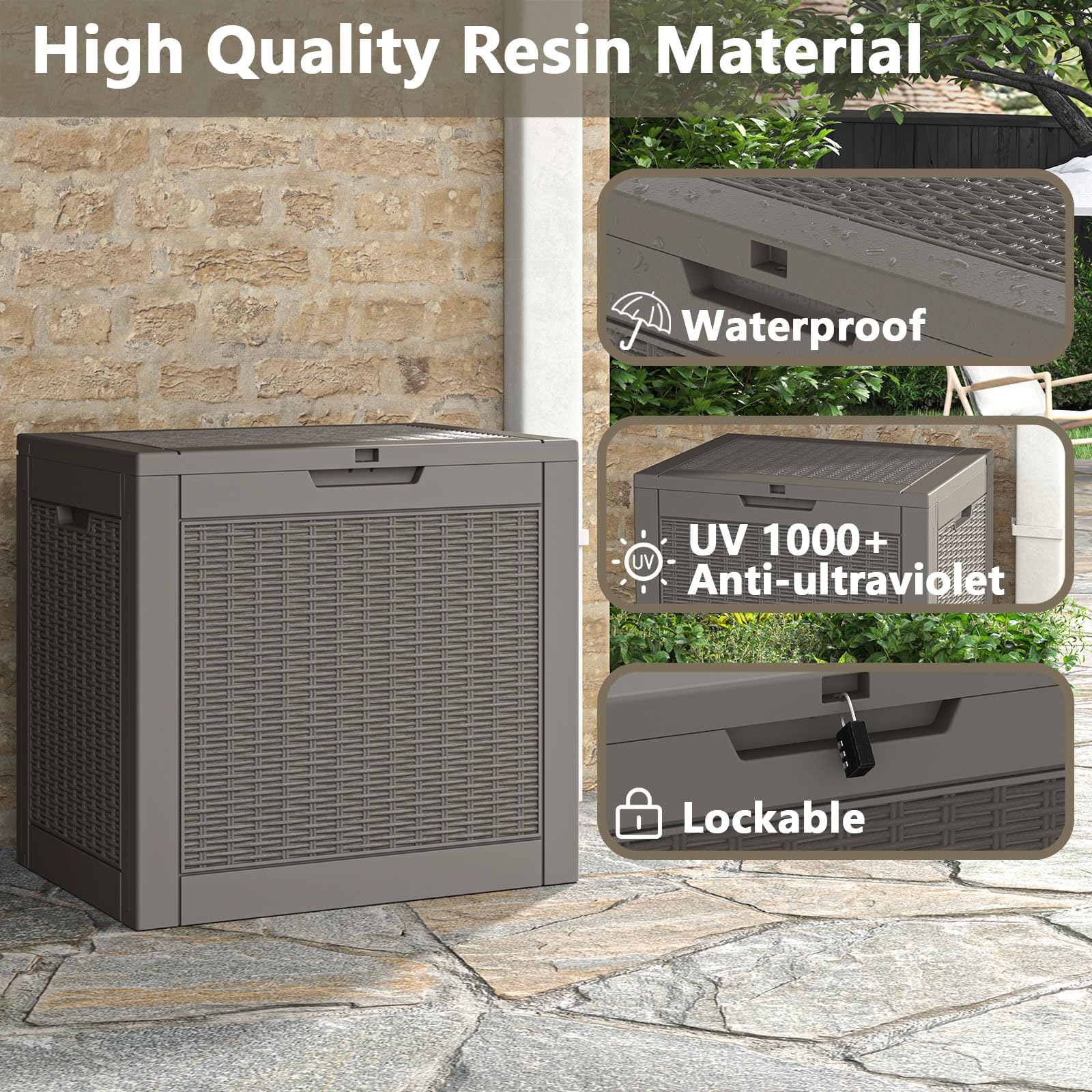31 Gallon Waterproof Outdoor Deck Box - Lockable Resin Storage Container for Garden Tools, Supplies & Patio Accessories | Perfect for Backyard, Deck & Poolside Organization