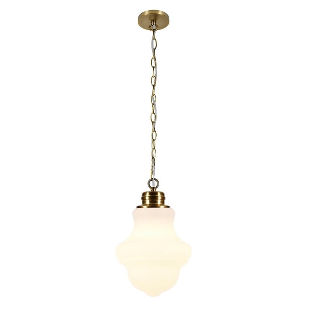 Henn&Hart 9 Inch Brass Metal and Glass Pendant Light Fixture - Vintage Industrial Ceiling Lighting for Dining Room, Kitchen, or Bedroom