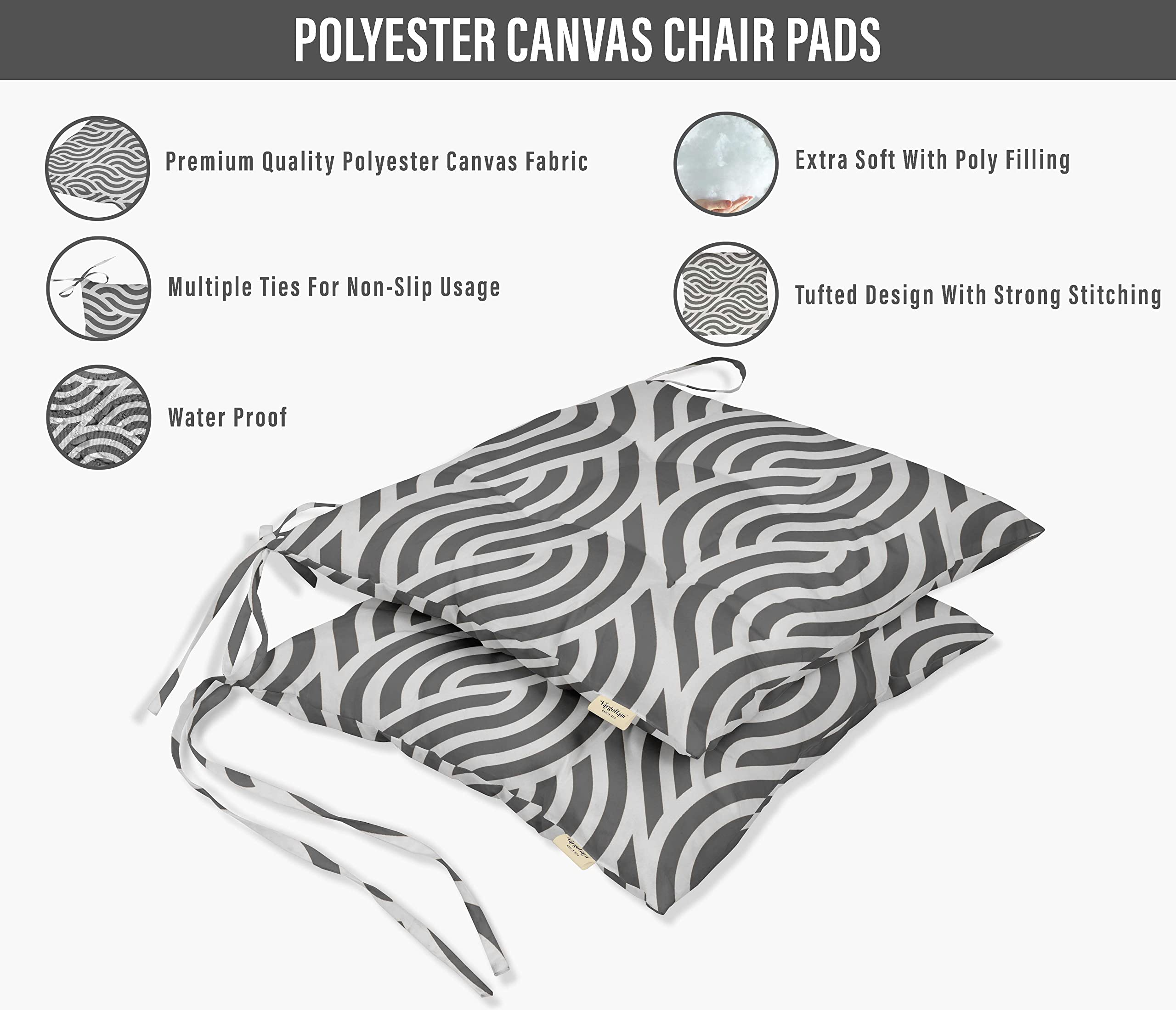 Waterproof 19-inch Gray Abstract Tufted Square Patio Cushion Set of 2 - Indoor/Outdoor Furniture Seat Cushions for Deck, Poolside & Garden Lounge