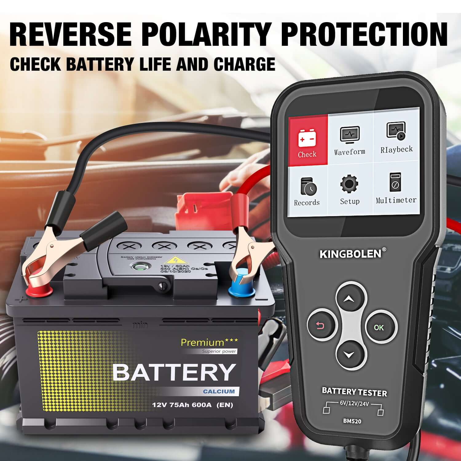KINGBOLEN® BM520 6V 12V 24V Car Battery Tester - Digital Automotive Battery Analyzer for Cars, Trucks & Motorcycles - Perfect for Home Mechanics & Auto Shops
