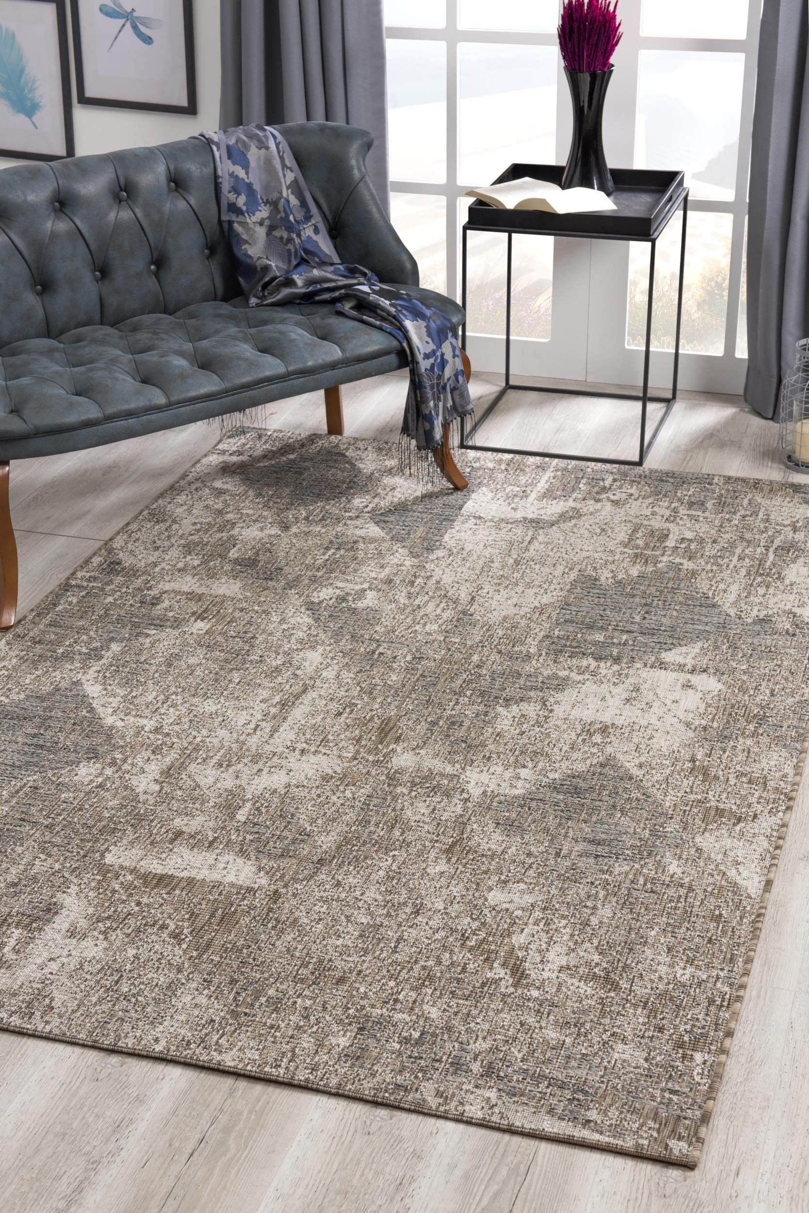 Scandinavian Brown Beige Indoor/Outdoor Doormat Rug - 3' x 5' Modern Accent Rug for Living Room, Bedroom, Kitchen & Entryway - Waterproof & Durable Floor Mat for Home Decor