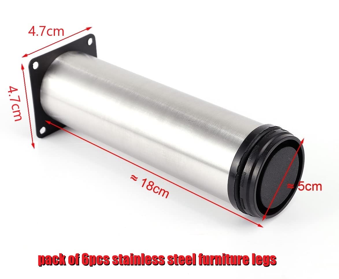 Adjustable Stainless Steel Furniture Legs 6Pcs - 18CM Kitchen Cabinet Sofa Bed Countertop Bar Desk Table Leveling Feet (5cm Diameter) - Perfect for Home Office, Living Room & Kitchen Furniture Leveling