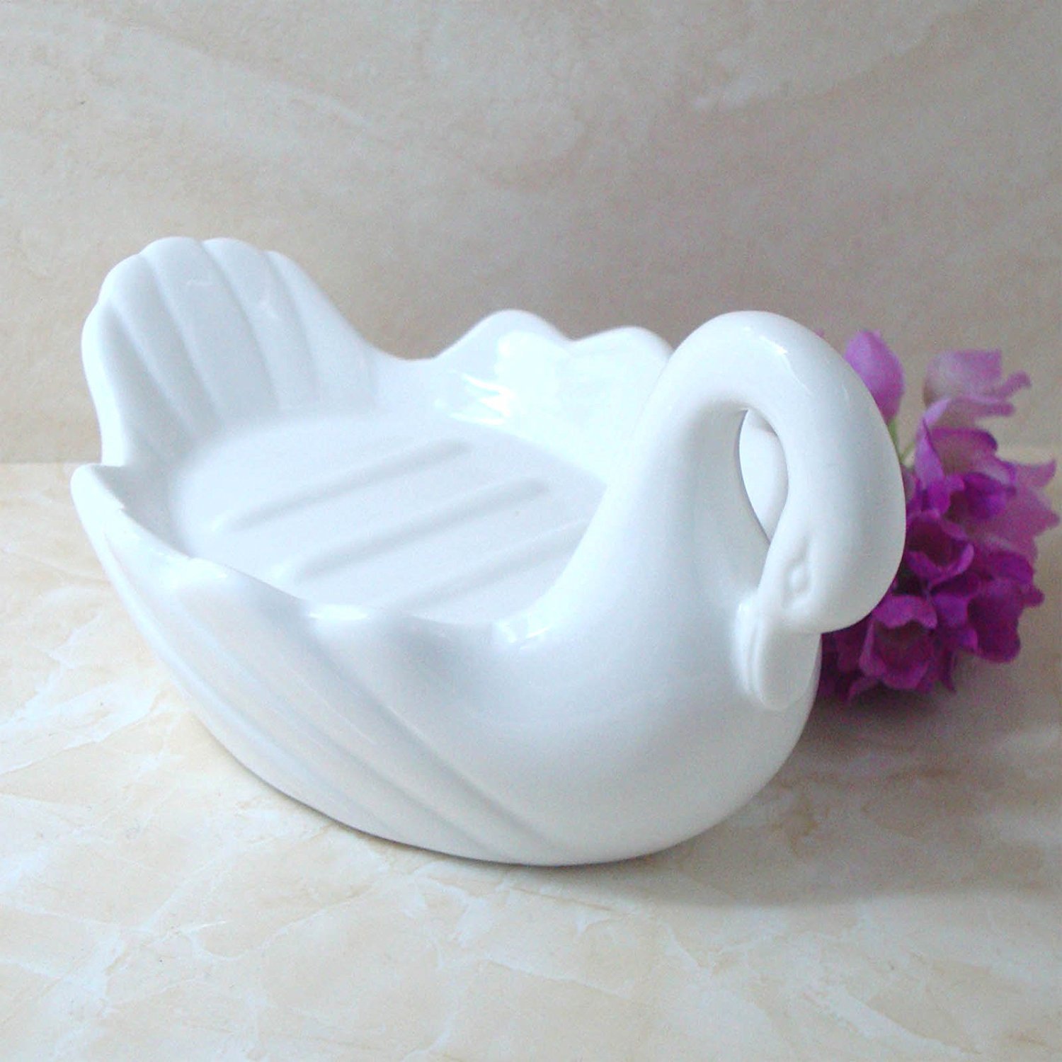 Zoele Fashion White Swan Ceramic Soap Dish - Elegant Soap Holder & Tray for Bathroom Countertop - Home Living Bathroom Accessories for Vanity, Sink, and Shower Organization