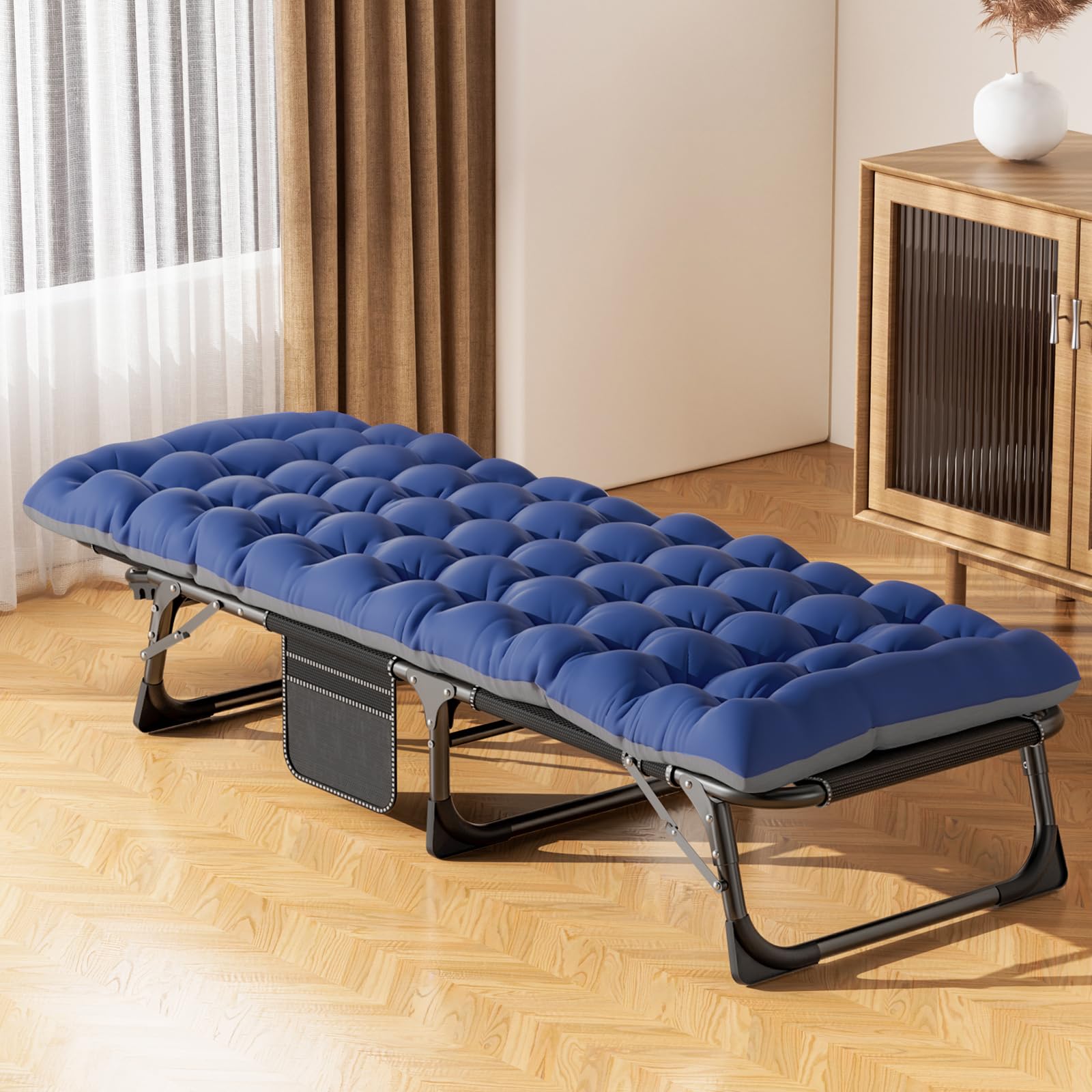 Slsy Foldable Bed with Mattress - Cot Size Folding Guest Bed for Adults, Portable Hideaway Bed with Adjustable Positions - Perfect for Home, Office, Camping & Travel Use