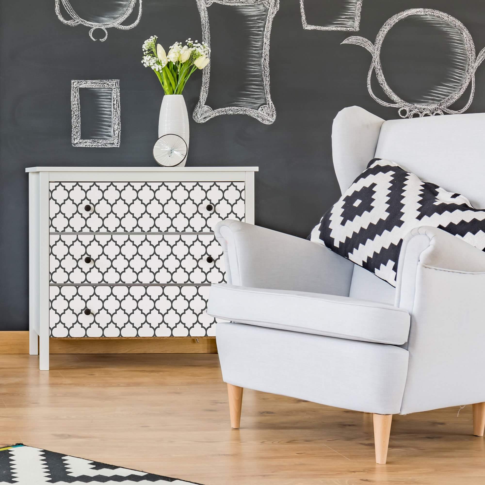 White Geometric Tile Adhesive Peel and Stick Removable Wallpaper - Self-Adhesive Wall Decal for Kitchen, Bathroom, Bedroom & Office Decor