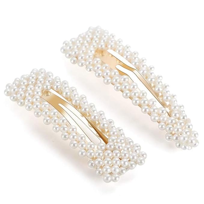 TREXEE Pearl Hair Clips for Women & Girls - Large Hair Barrettes, Minimalist Hair Pins with Moon, Triangle, Circle & Butterfly Designs - Perfect for Thick Hair Styling (2-Pack) | Wedding, Party & Everyday Use Accessories