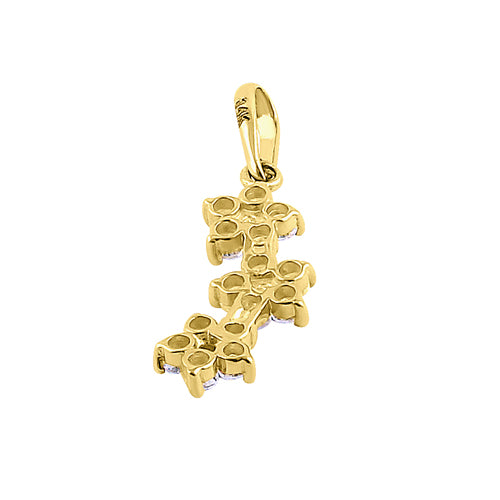 14K Yellow Gold Triple Plumeria CZ Pendant - Dainty Floral Jewelry for Women, Perfect for Beach Weddings, Summer Vacations & Boho Fashion