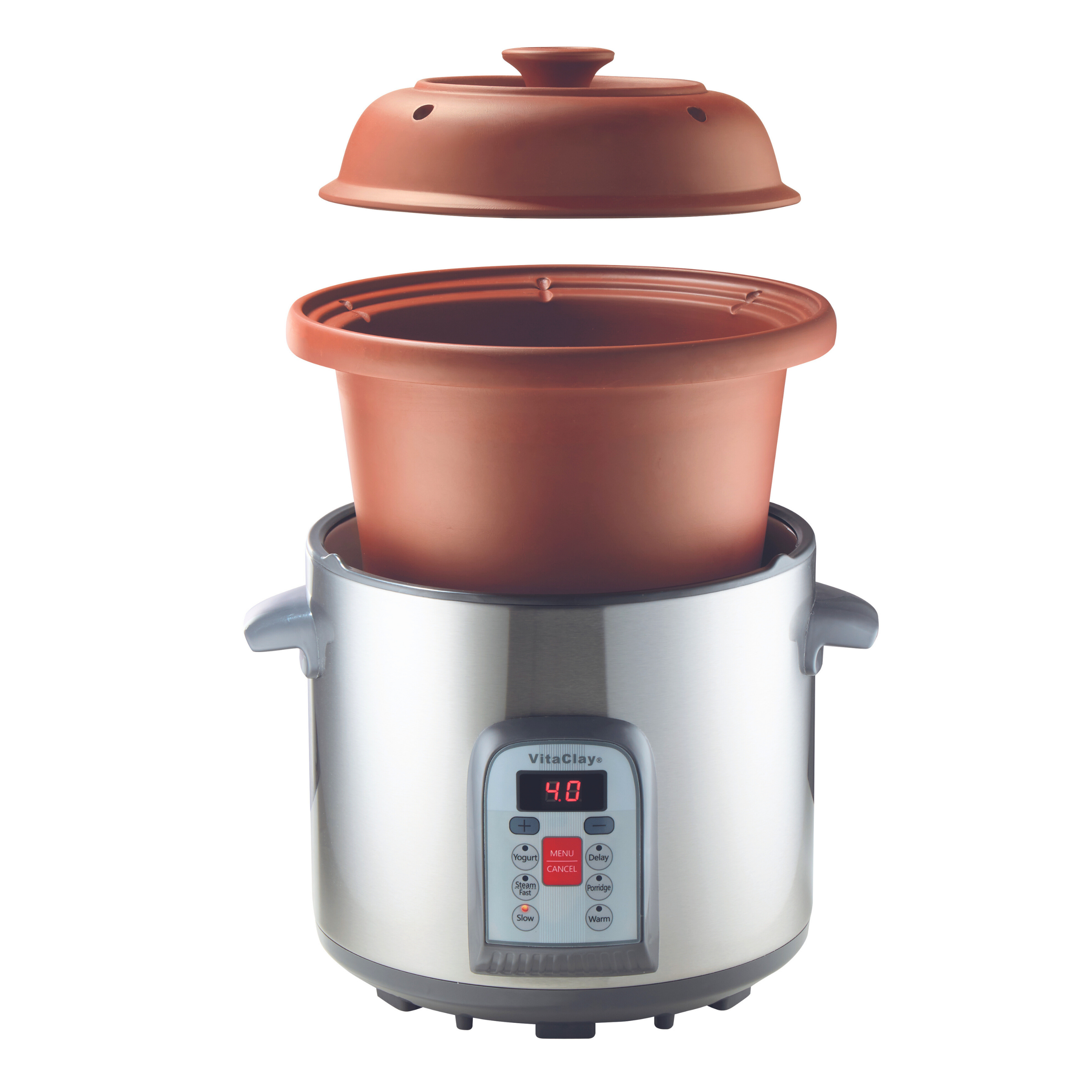 Vitaclay VM7800 6-in-1 Organic Clay Slow Cooker & Stock Pot - 6 Quart, Healthy Ceramic Rice Cooker, Steamer & Multi-Crock for Soups, Stews & Family Meals | Perfect for Home Cooking & Meal Prep
