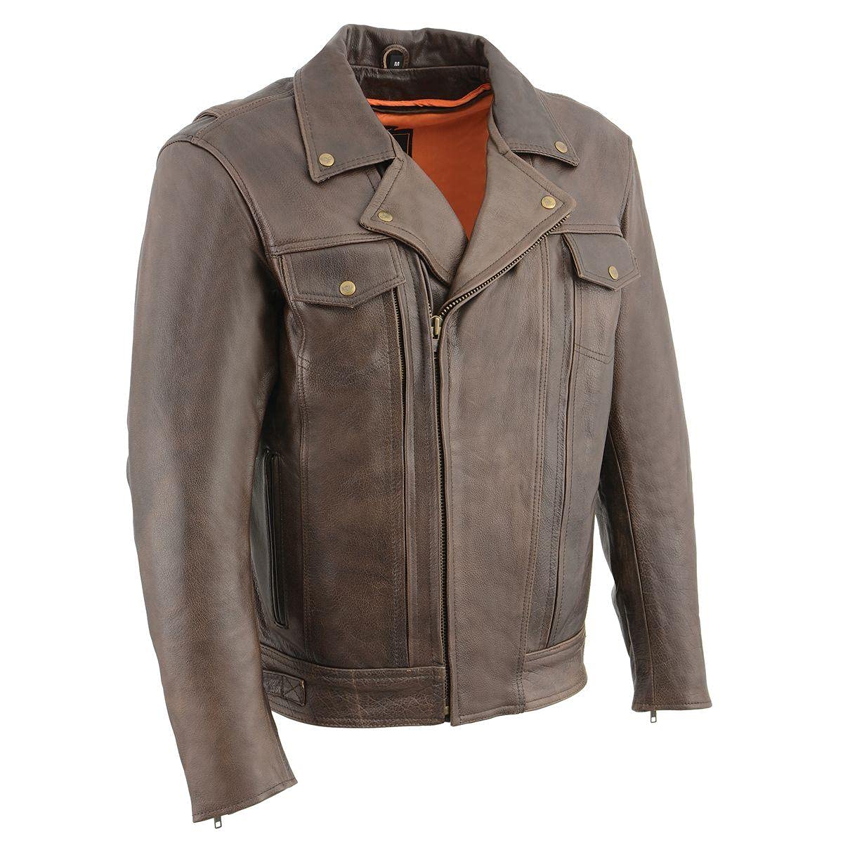 Milwaukee Leather MLM1522 Men's Vented Retro Brown Leather Motorcycle Jacket - Breathable Riding Gear for Cruiser & Harley Bikers - Perfect for Summer Commuting & Road Trips