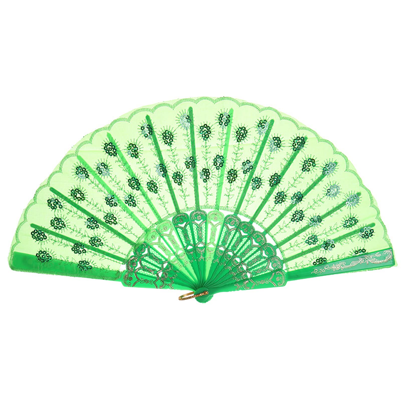 Exquisite Handmade Embroidered Peacock Flower Sequin Fabric Folding Hand Fan - Elegant Wedding, Party, Costume Accessory & Home Décor