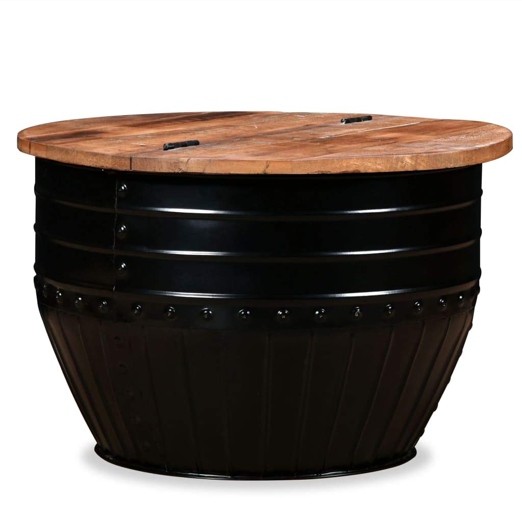 Industrial Coffee Table with Solid Reclaimed Wood & Unique Barrel-Shaped Base - 23.6