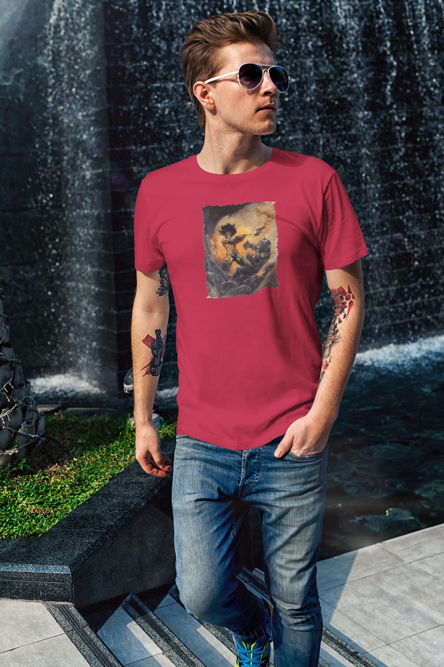 Frank Frazetta Barbarian 2 Graphic T-Shirt for Men | Pop Threads Art Tee | Casual Wear, Gift for Fantasy Fans & Comic Con