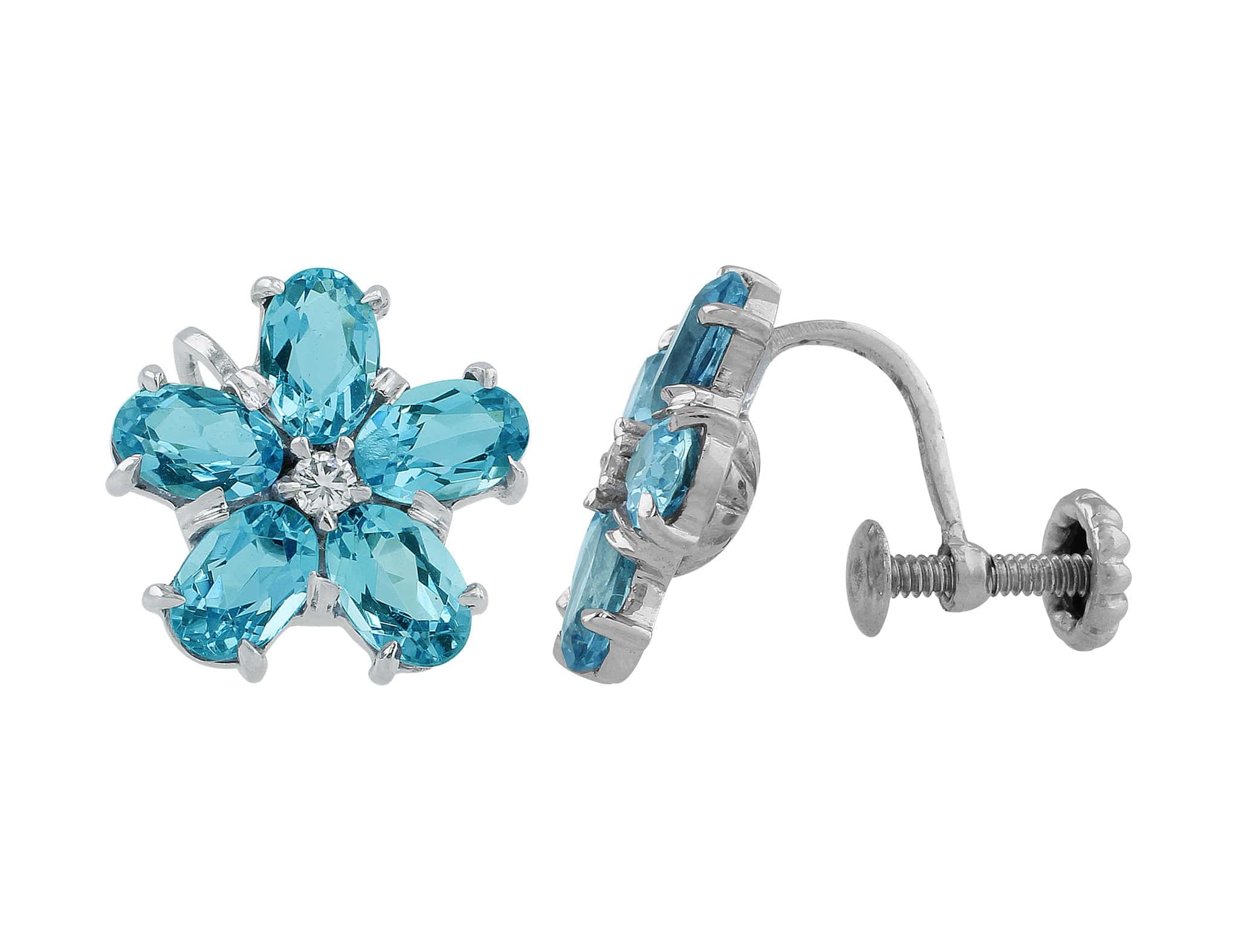 14K White Gold Aquamarine and Diamond Floral Earrings for Women - Elegant Dangle Drop Earrings for Wedding, Party & Special Occasions