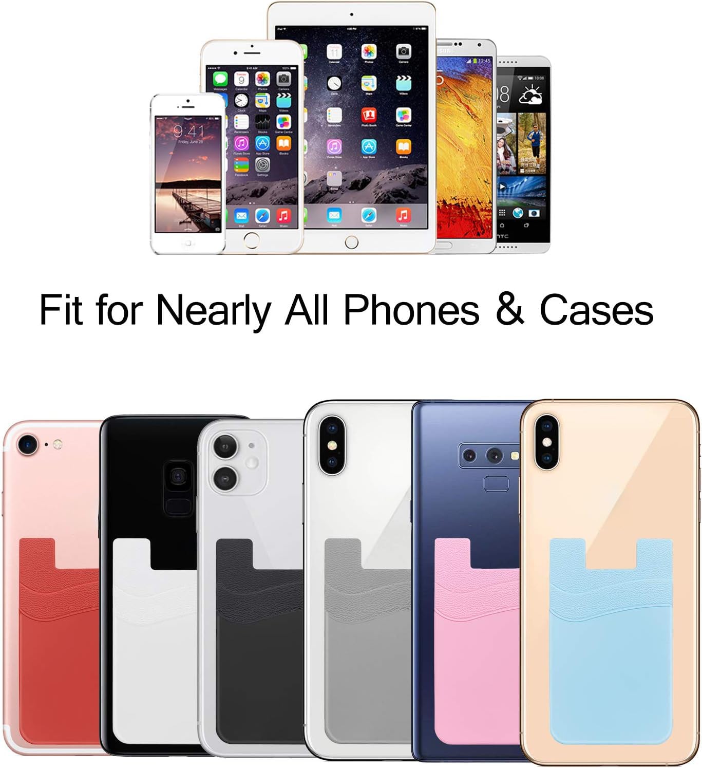 Stick On Phone Wallet - 2 Pocket Adhesive Card Holder for iPhone, Samsung & Most Smartphones | Secure Credit Card & ID Storage | 6 Pack | Perfect for Travel, Gym & Everyday Use