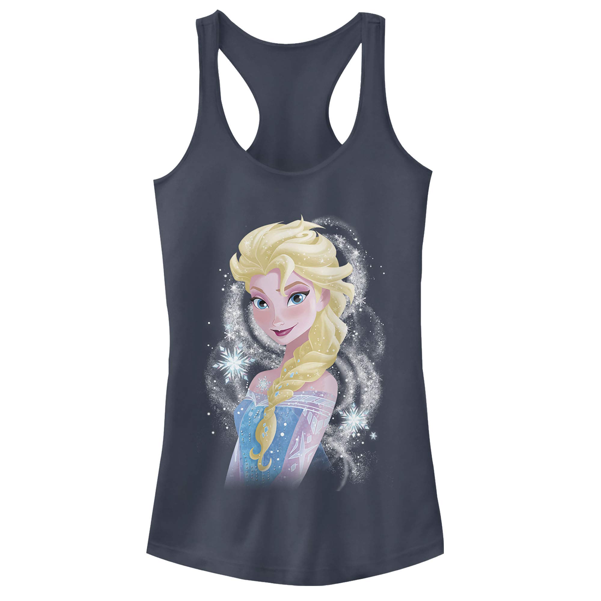 Fifth Sun Women's Frozen Elsa Swirl Slim Fit Racerback Tank Top - Disney Princess Scoop Neck Summer Casual Tee for Theme Parks, Cosplay & Everyday Wear
