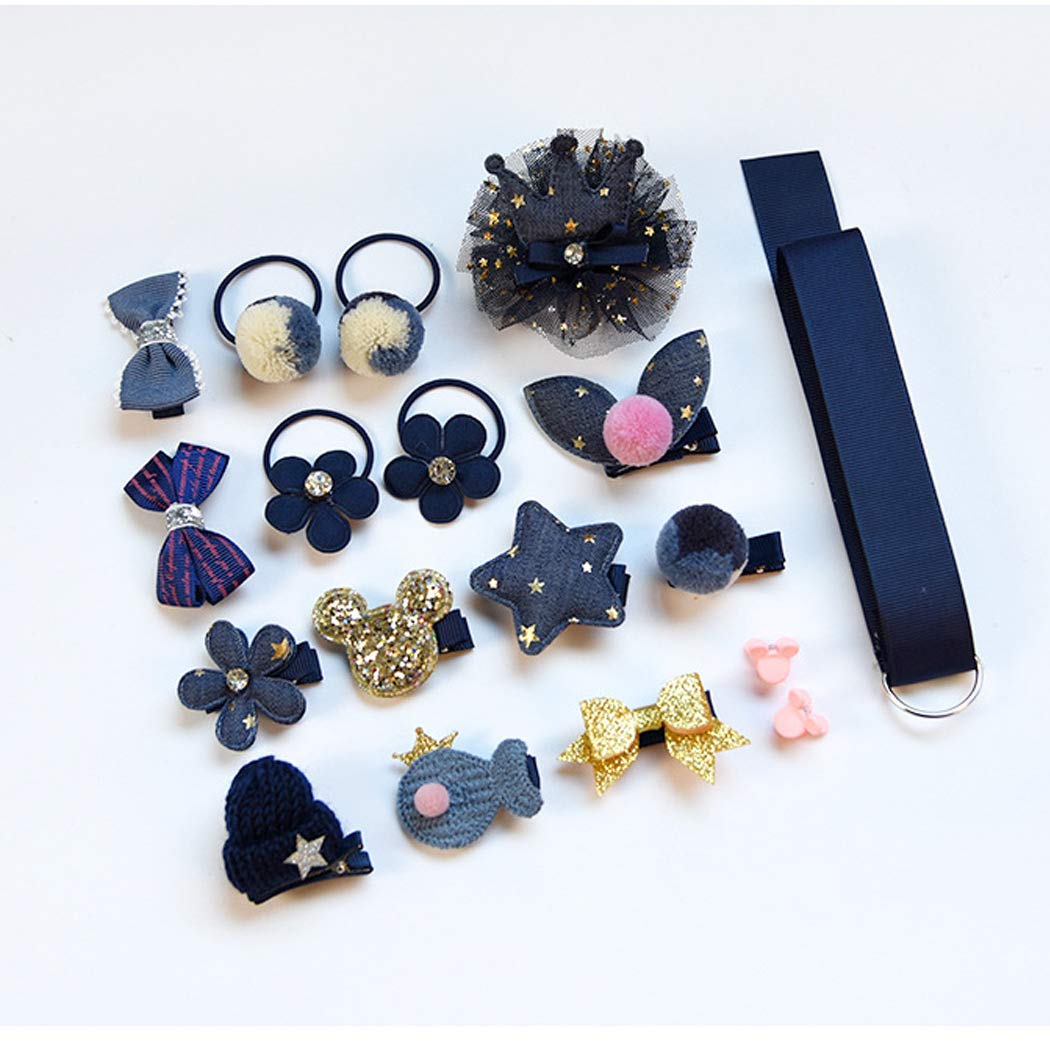 18 Pcs Baby Girls Hair Accessories Set - Hair Clips, Hair Ties, Hair Bows, Claw Clips with Storage Strap & Gift Box (Blue) - Perfect for Toddler Hair Styling, Birthday Gifts & Daily Use