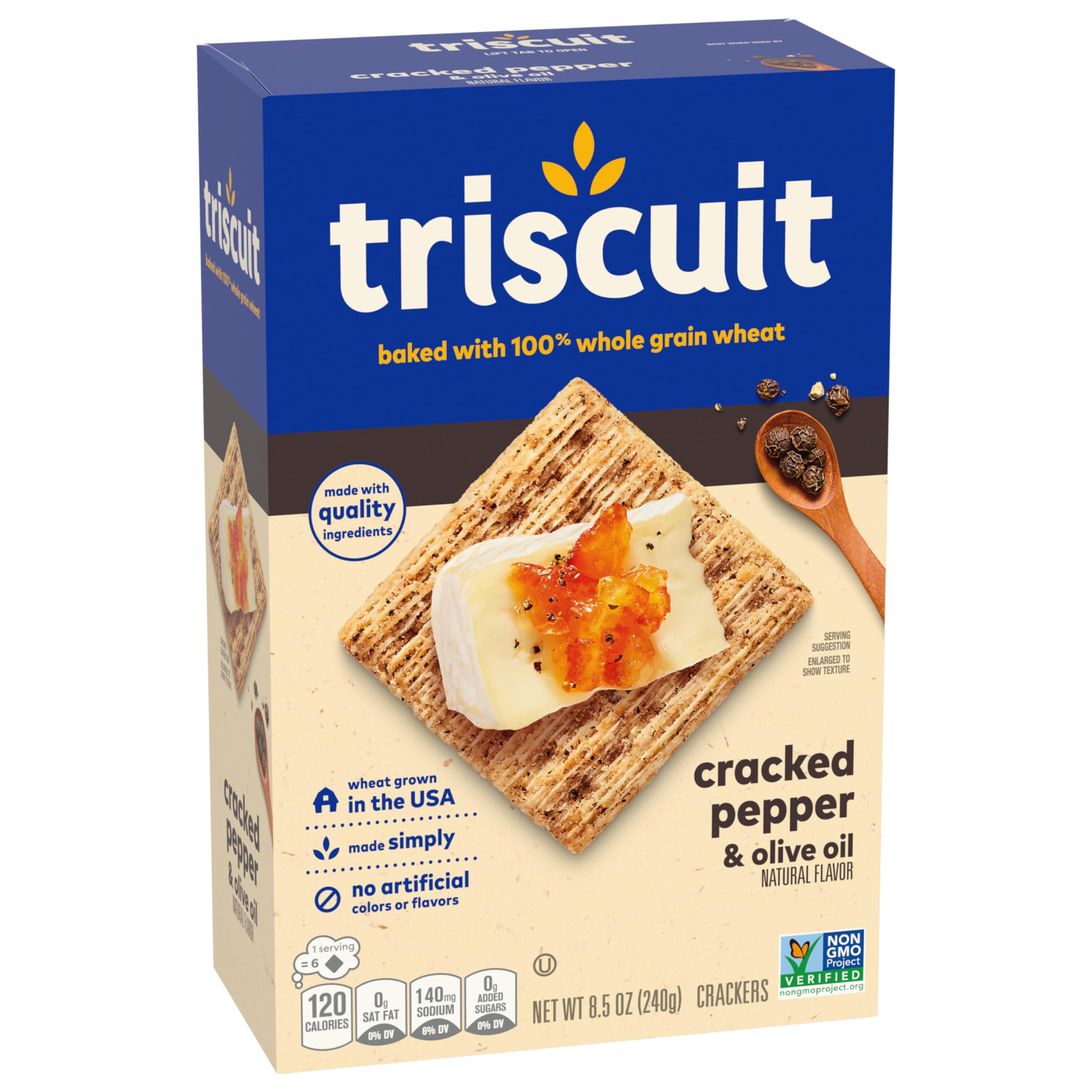 Triscuit Cracked Pepper & Olive Oil Whole Grain Wheat Crackers - Healthy Lunch Snacks, Bulk Pack of 6 (8.5 oz Boxes) - Perfect for Office, School & Picnics