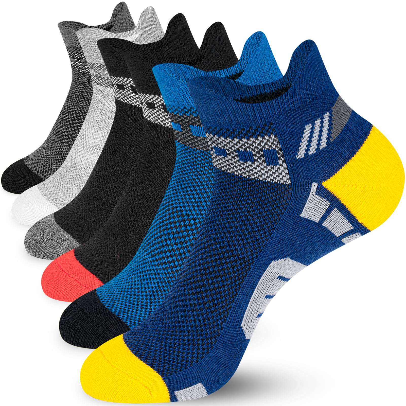 Niofind Men's Athletic Short Socks - 6 Pairs Breathable Cotton Sports Socks for Running, Hiking, Cycling & Work - Non-Slip Cushioned Socks for Active Men (Great for Gym, Travel & Daily Wear)