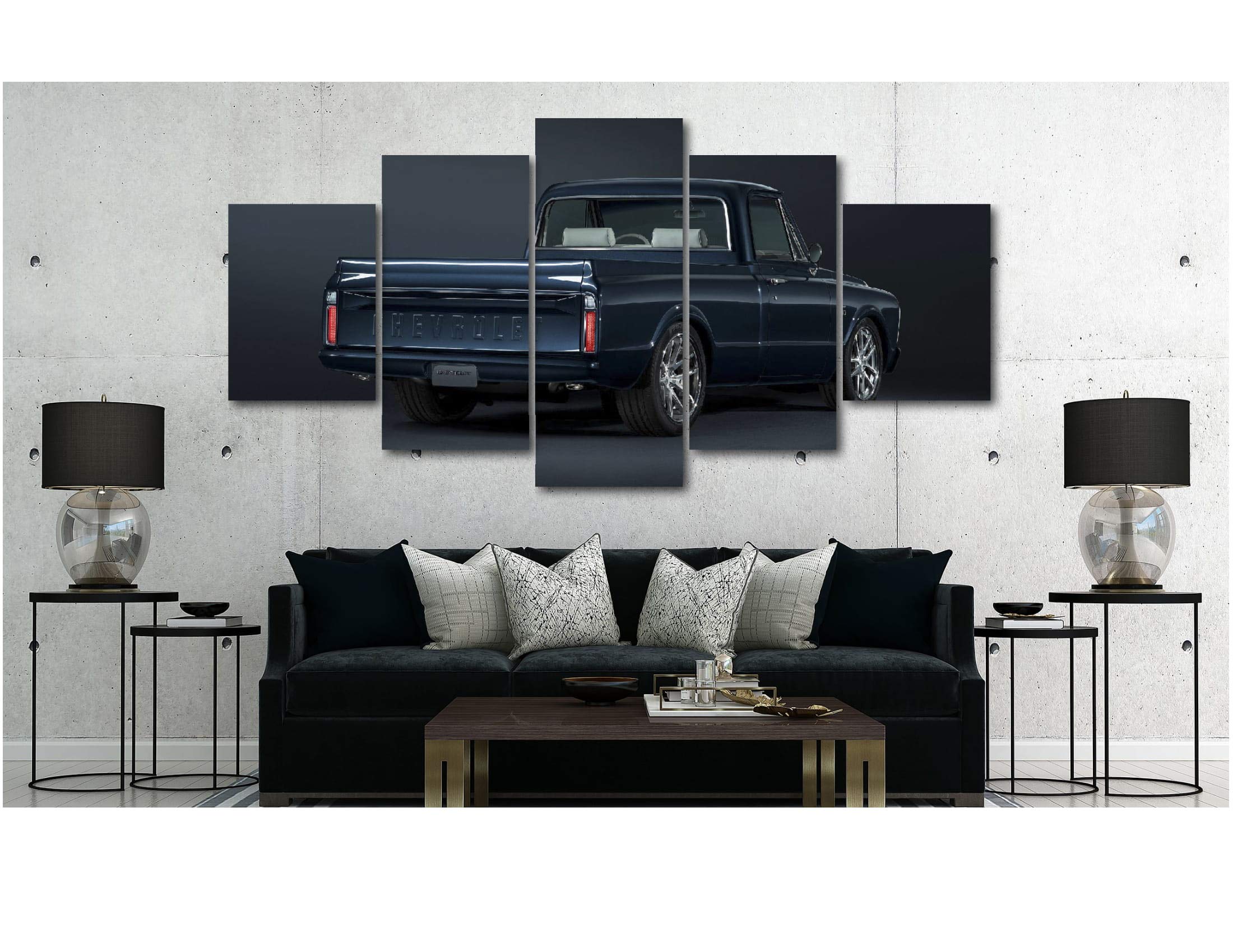 5-Piece Luxury Canvas Wall Art - Sports Cars & Supercar Posters, Exotic Modern Decor (Large 24x36 Inch, 1967 Chevy Truck) - Perfect for Man Cave, Office, Garage & Home Decor