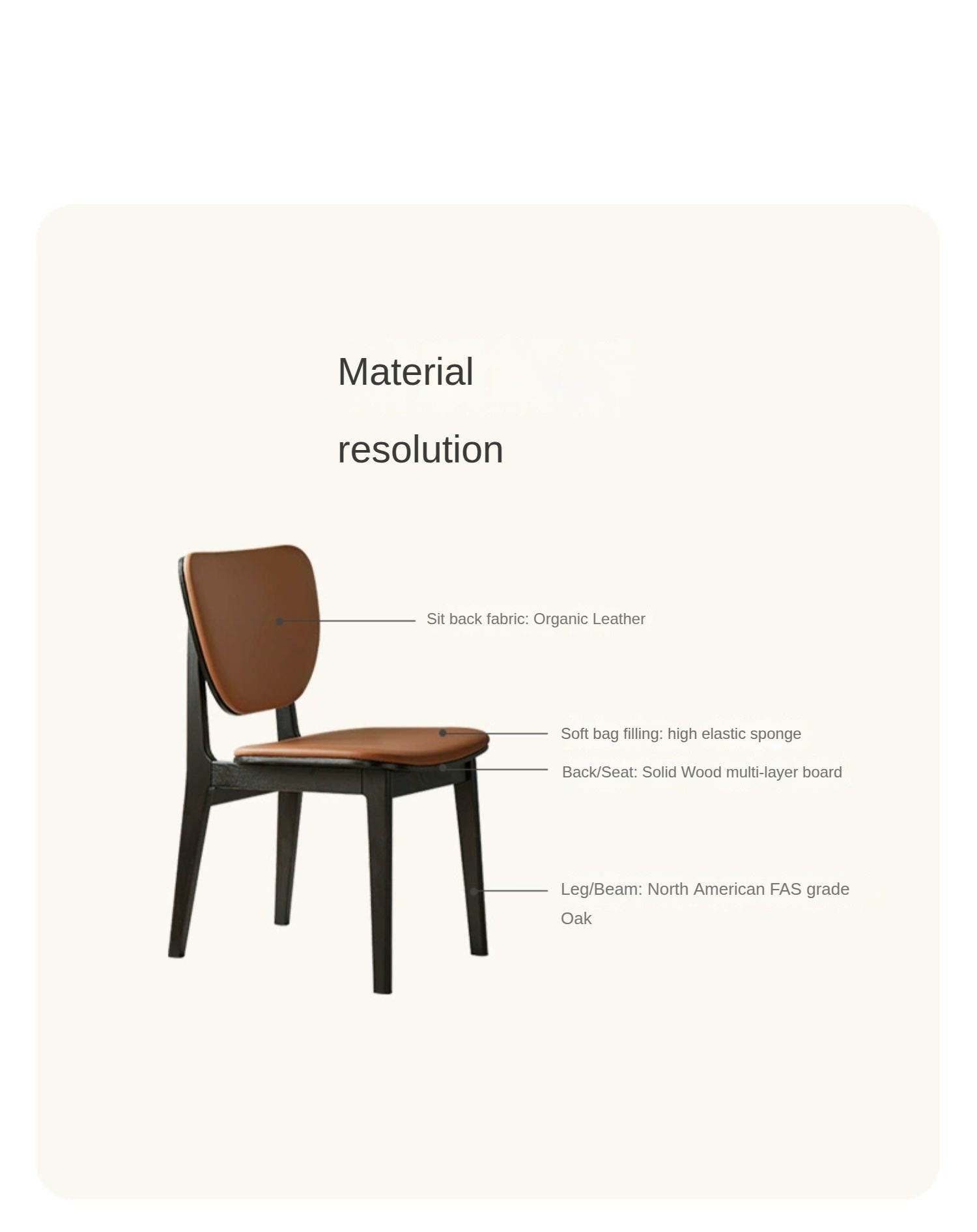 Premium Oak Solid Wood Organic Leather Soft Chair - Comfortable & Stylish Seating for Living Room, Office, or Lounge