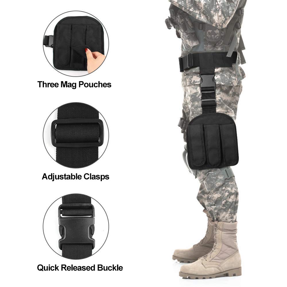 Tactical Drop Leg Holster with Adjustable Belt Support - Military Airsoft Thigh Gun Holster & Utility Pouch for Outdoor Shooting, Hunting, and Airsoft Games