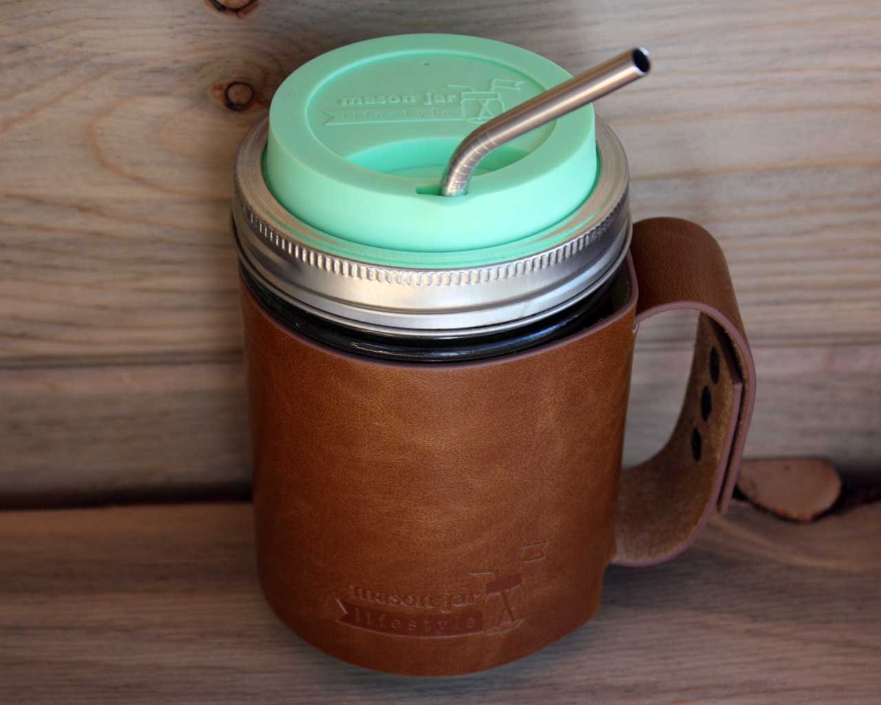 Premium Faux Leather Sleeve with Handle for Wide Mouth Mason Jars - Insulated Travel Mug Cover for 16oz Pint Canning Jars - Perfect for Coffee, Tea & Hot/Cold Beverages On-The-Go