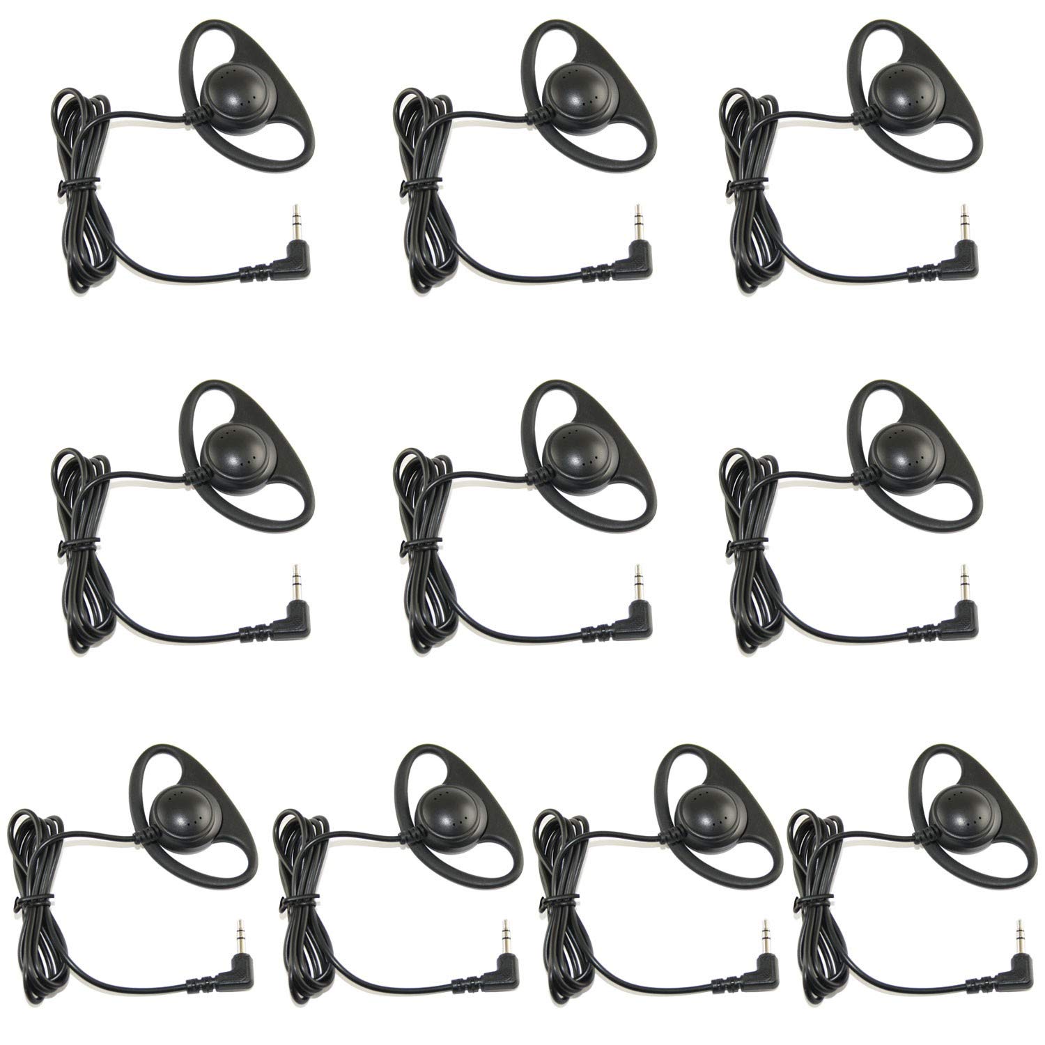 EXMAX 3.5mm Single Ear Hook Headphones - 10 Pack Mono D-Shape Ear Clip Headset for Tour Guide Systems, Audio Devices & Tablets - Perfect for Tour Guides, Call Centers & Hands-Free Listening
