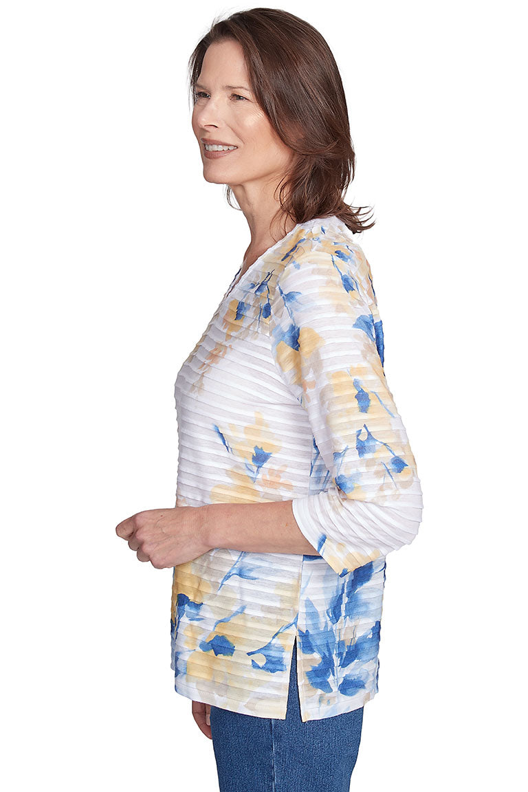 Flower Power Rib Knit Top for Women - Stylish Casual & Layering T-Shirt - Perfect for Spring Outfits, Date Nights & Weekend Wear