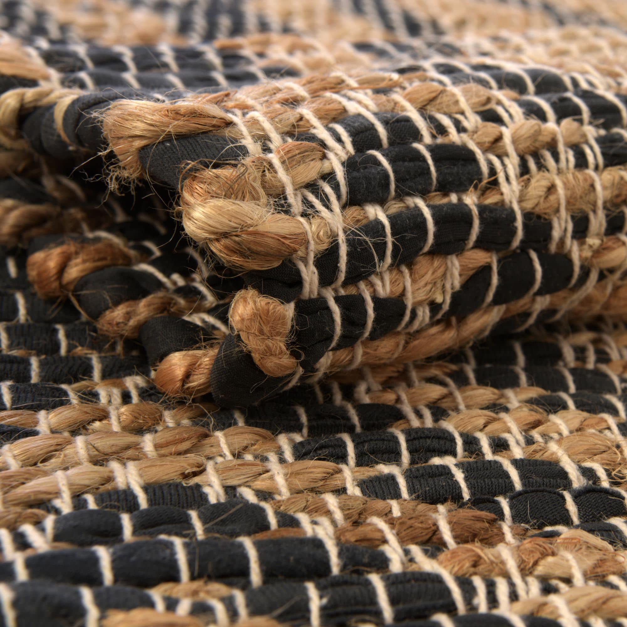 Unique Loom Chindi Jute Collection Area Rug 10' x 14' Rectangle - Black & Navy Blue Handwoven Natural Fiber Rug for Living Room, Bedroom & Boho Decor