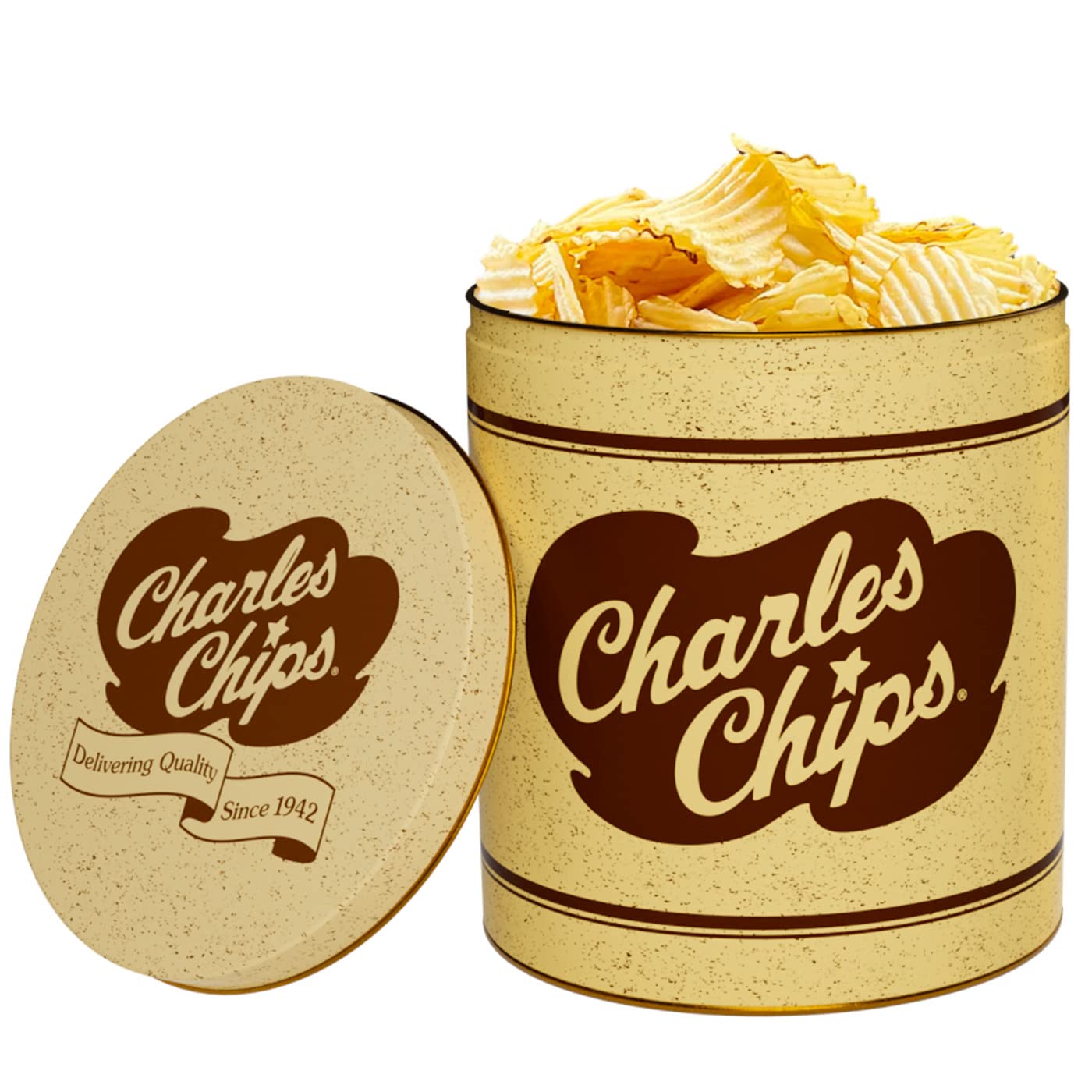 Charles Chips Waffle Tin - Classic Metal Cookie & Biscuit Storage Container - Vintage Style Kitchen Canister for Cookies, Crackers, Snacks - Perfect for Home Baking, Pantry Organization & Gift Giving