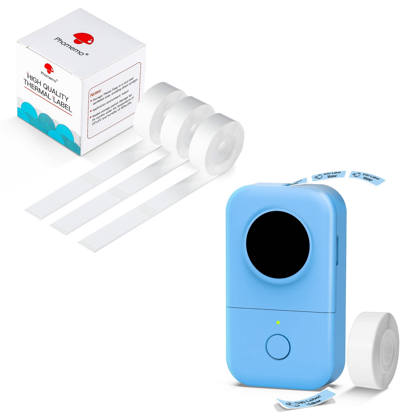 14x50mm White Label Rolls (3 Pack) with Blue Label Maker - Perfect for Office, Shipping, and Home Organization