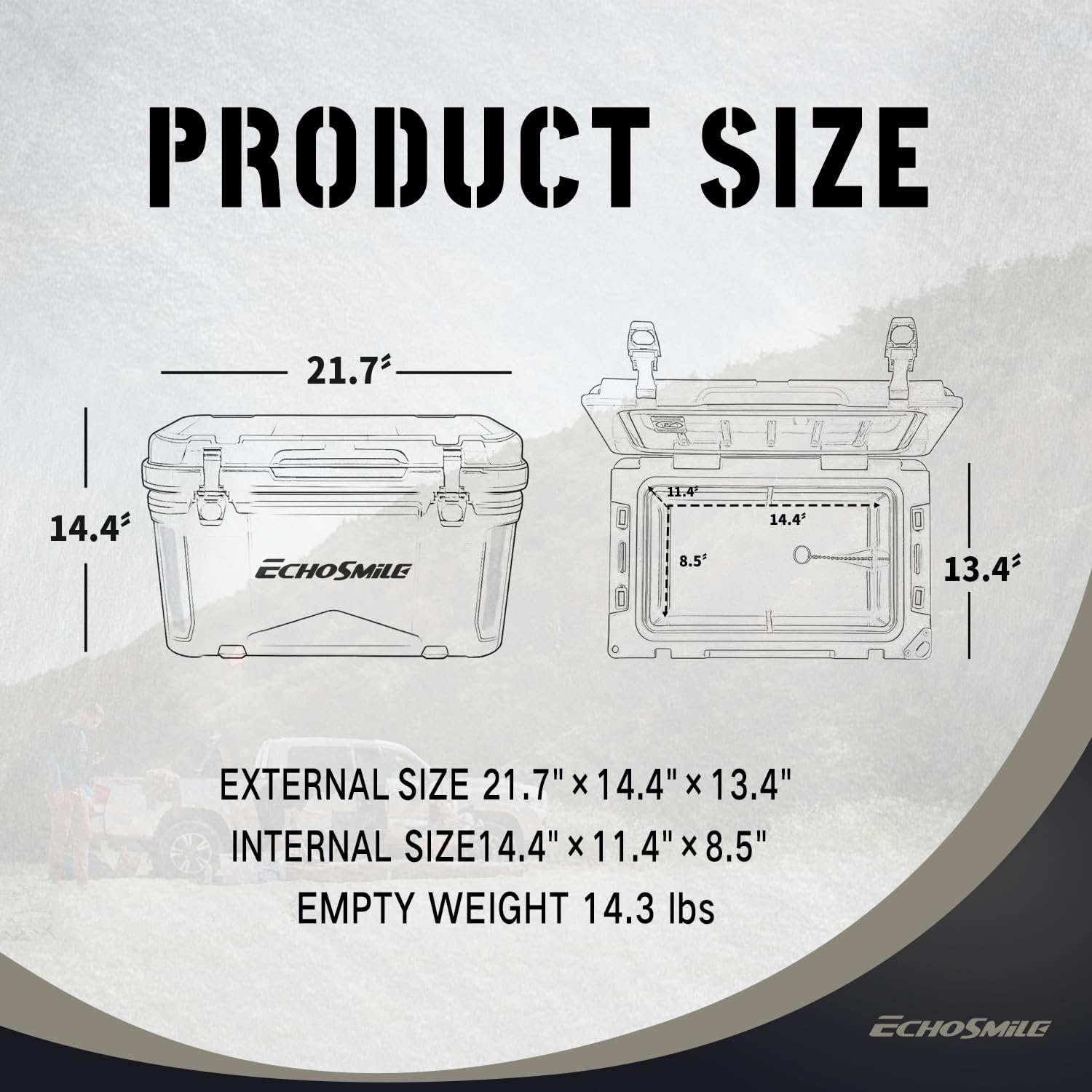 EchoSmile 25/30/35/40/60/75 Quart Rotomolded Cooler - Heavy Duty Insulated Cooler for Camping, Fishing, Tailgating & Outdoor Adventures