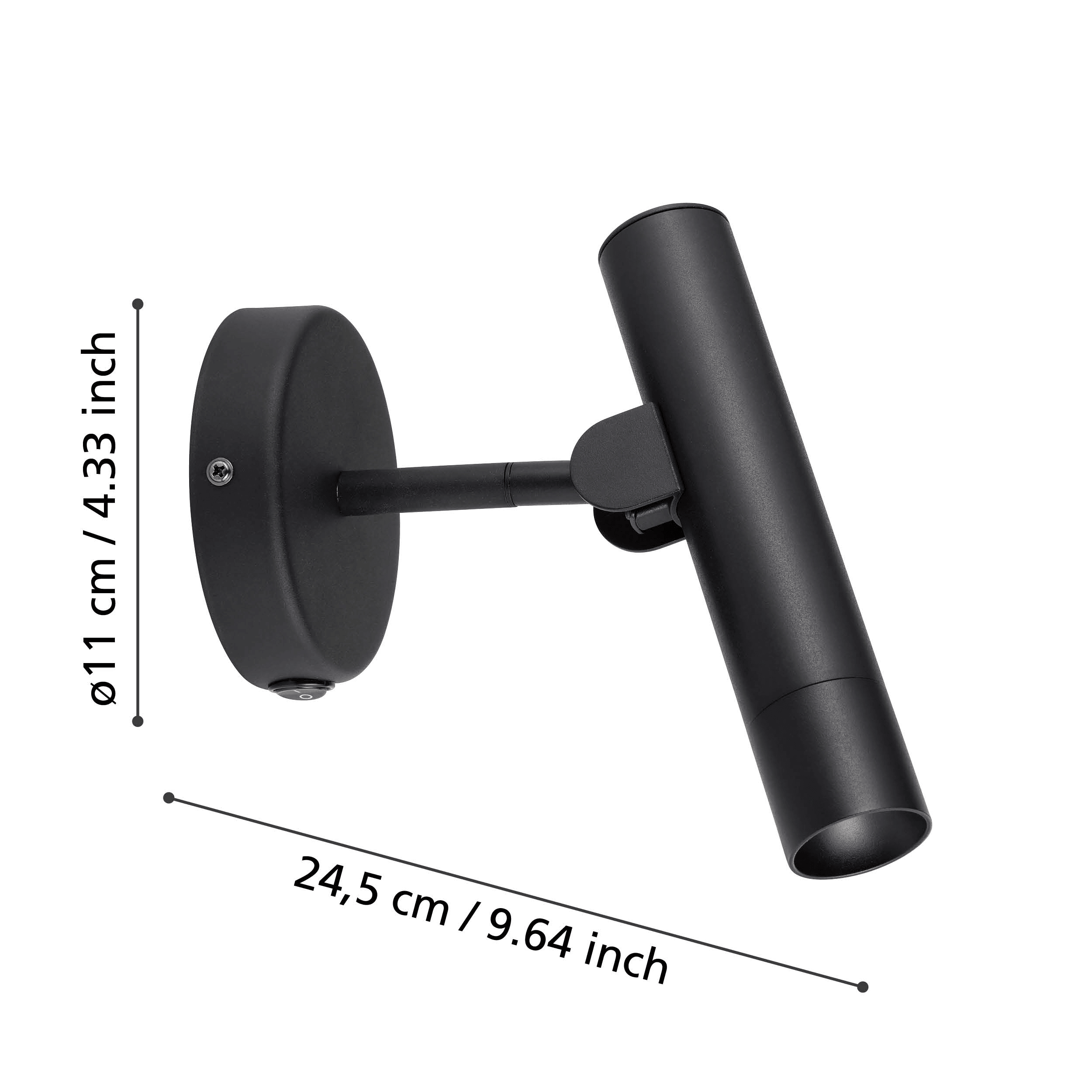 Eglo Almudaina Black Tube LED Wall Light - Modern Indoor Lighting for Living Room, Bedroom, and Hallway