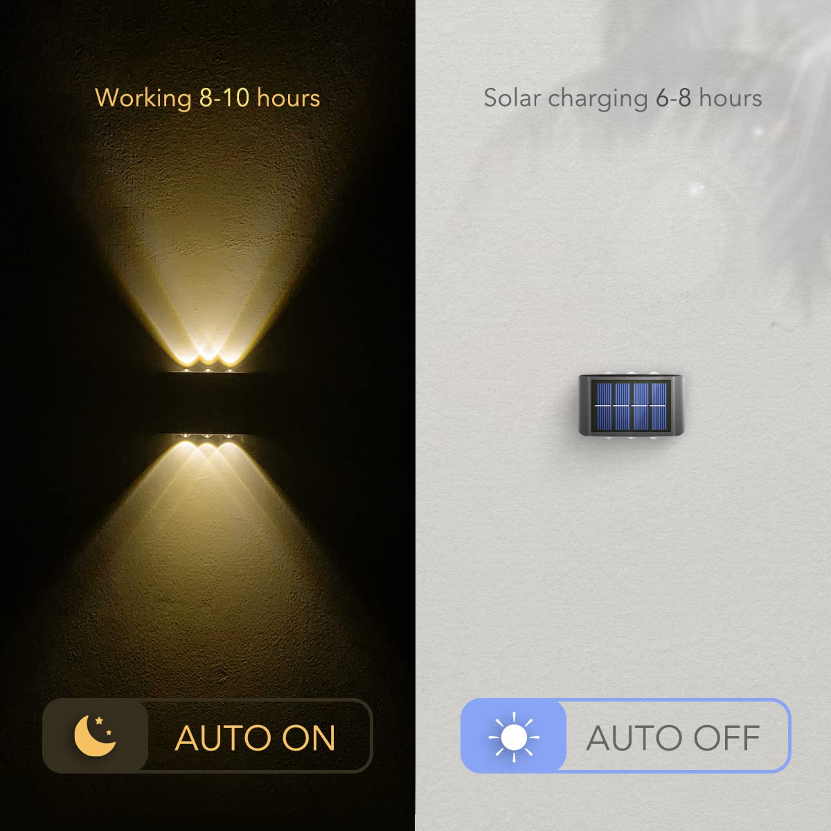Solar Powered LED Fence Lights Outdoor - Waterproof Up Down Wall Sconce Lighting for Deck, Patio, Stairs, Garage, Backyard, Porch (2 Pack) - Perfect for Landscape, Steps, Railing & Home Security Lighting