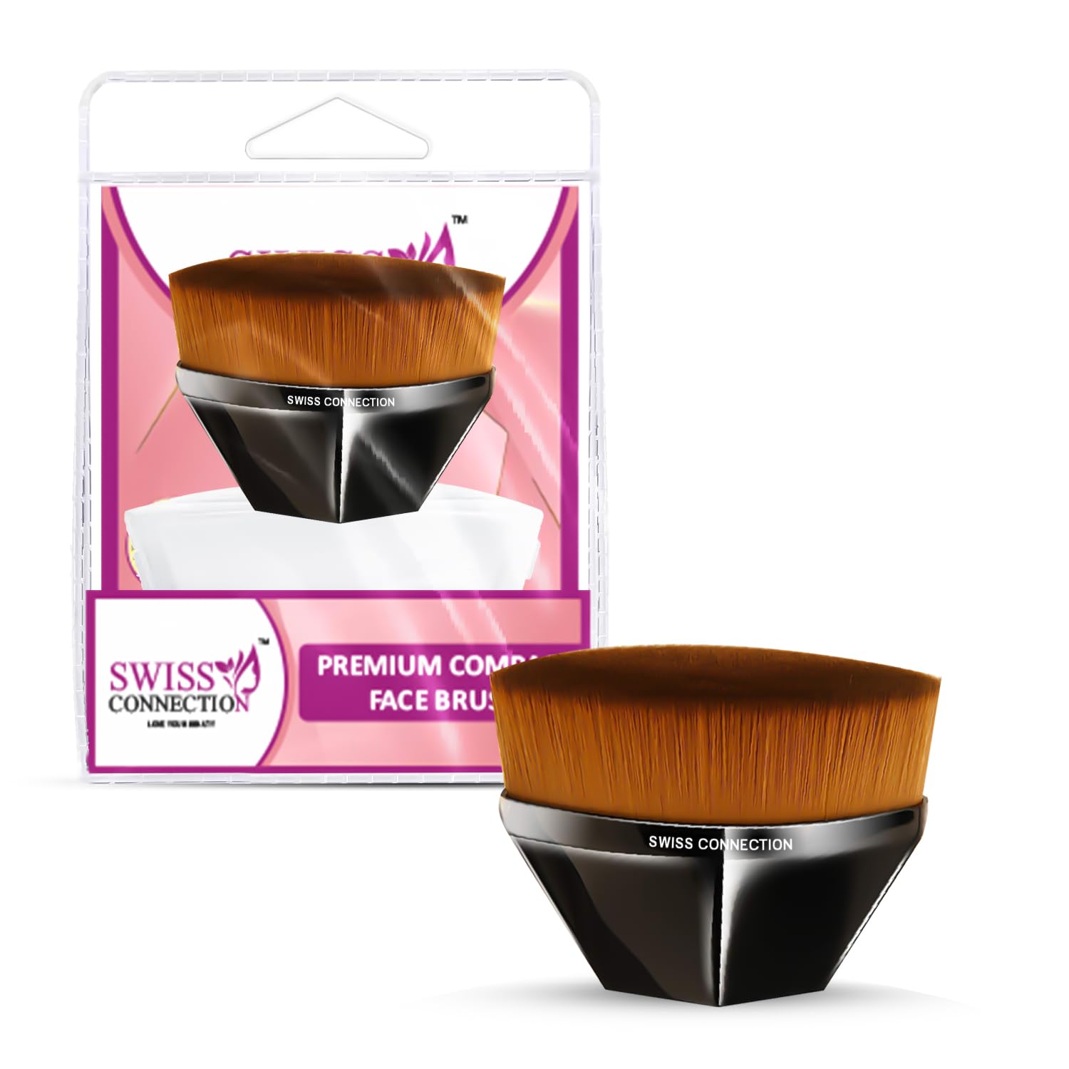 Swiss Connection Professional Blush Brush for Makeup - Soft Synthetic Foundation Brush for Liquid, Powder & Cream Blush Application - Perfect for Blending & Flawless Finish - Ergonomic Non-Slip Grip Handle (Pack of 1) - Ideal for Daily Makeup Routine & Professional Makeup Artists