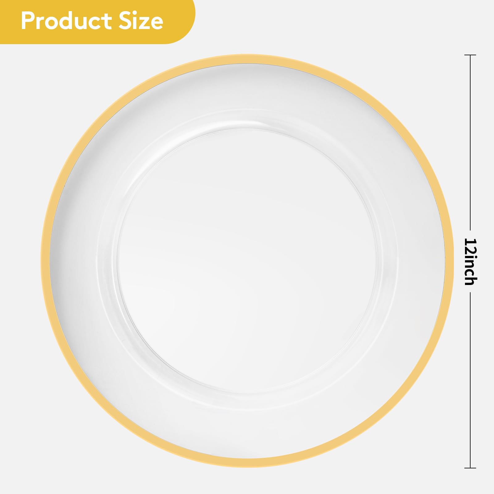 Goodluck 12 Inch Gold Charger Plates - 50 Pack Disposable Plastic Dinner Plates with Elegant Gold Trim for Weddings, Parties & New Year Celebrations - Perfect for Formal Dining, Buffet Service & Special Events