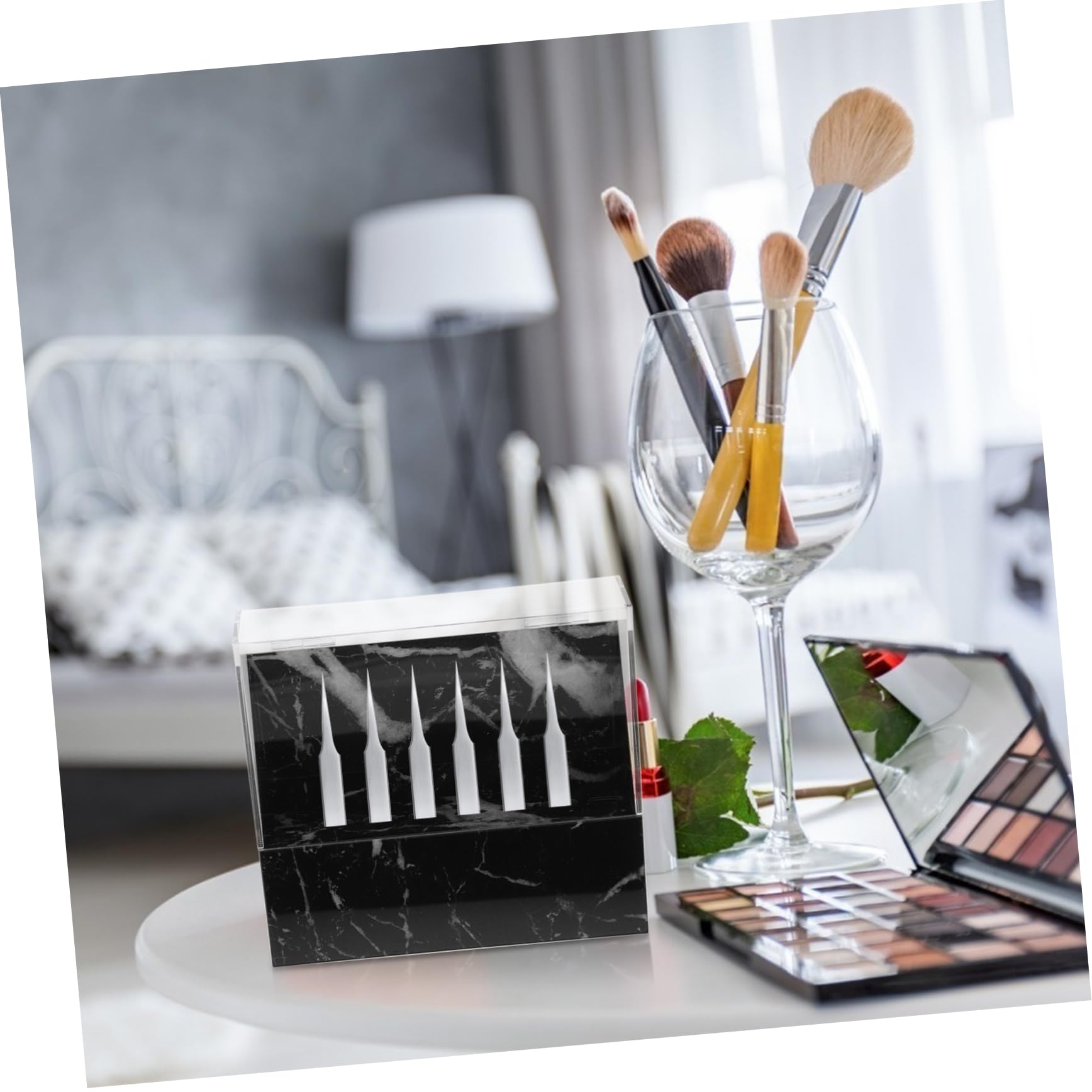 Professional 8-Piece Lash Extension Tweezer Stand with Acrylic Base & Cover - Perfect for Eyelash Extension Salon, Beauty Studio & Home Use