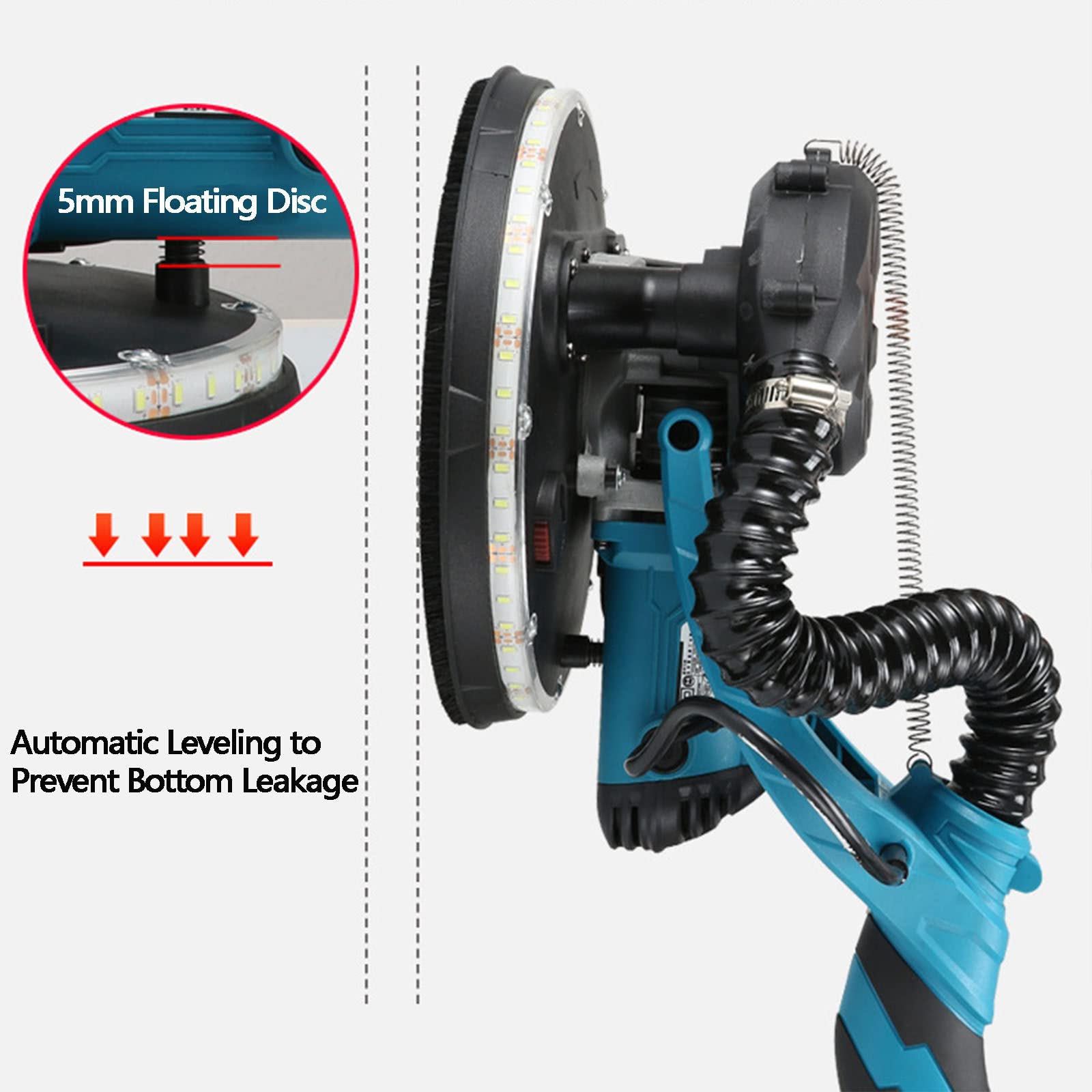 Electric Drywall Sander with Vacuum Auto Dust Collection - 1000-2100 RPM Variable Speed, LED Strip Light & Vacuum Bag - Perfect for Home Renovation, Wall Repair and Professional Sheetrock Sanding