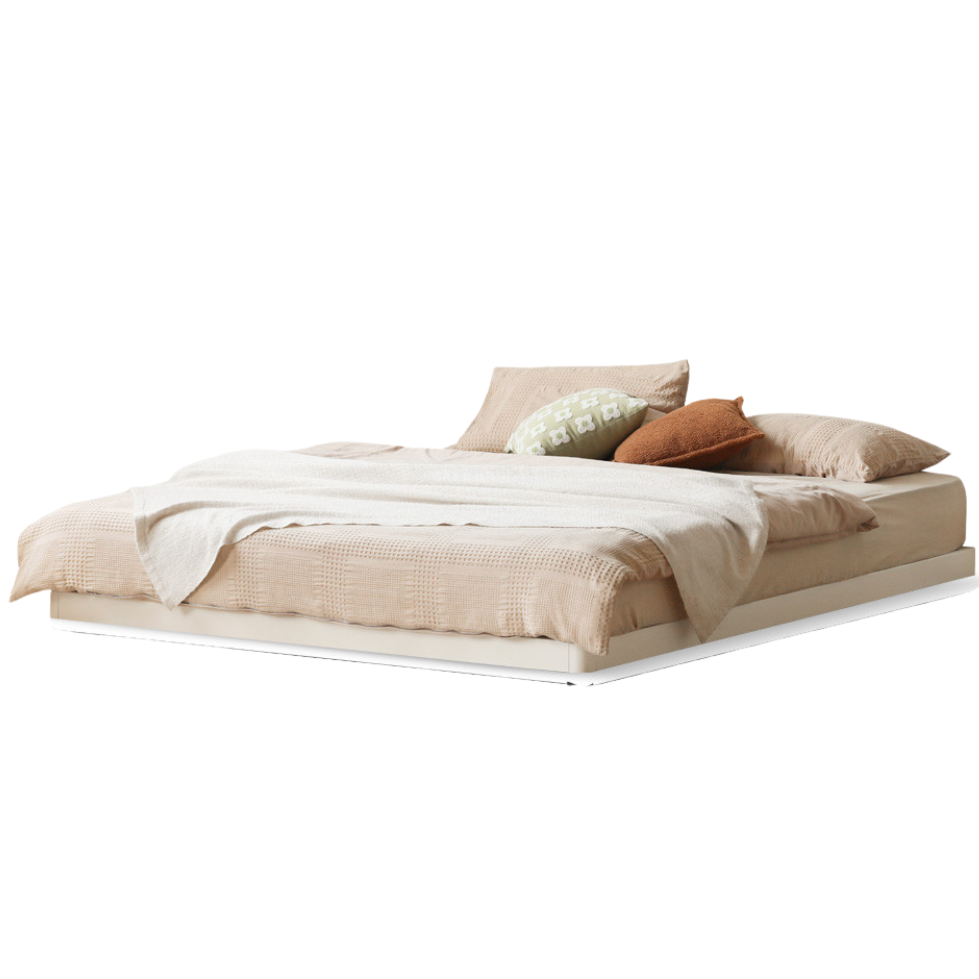 Warm white color platform bed without headboard