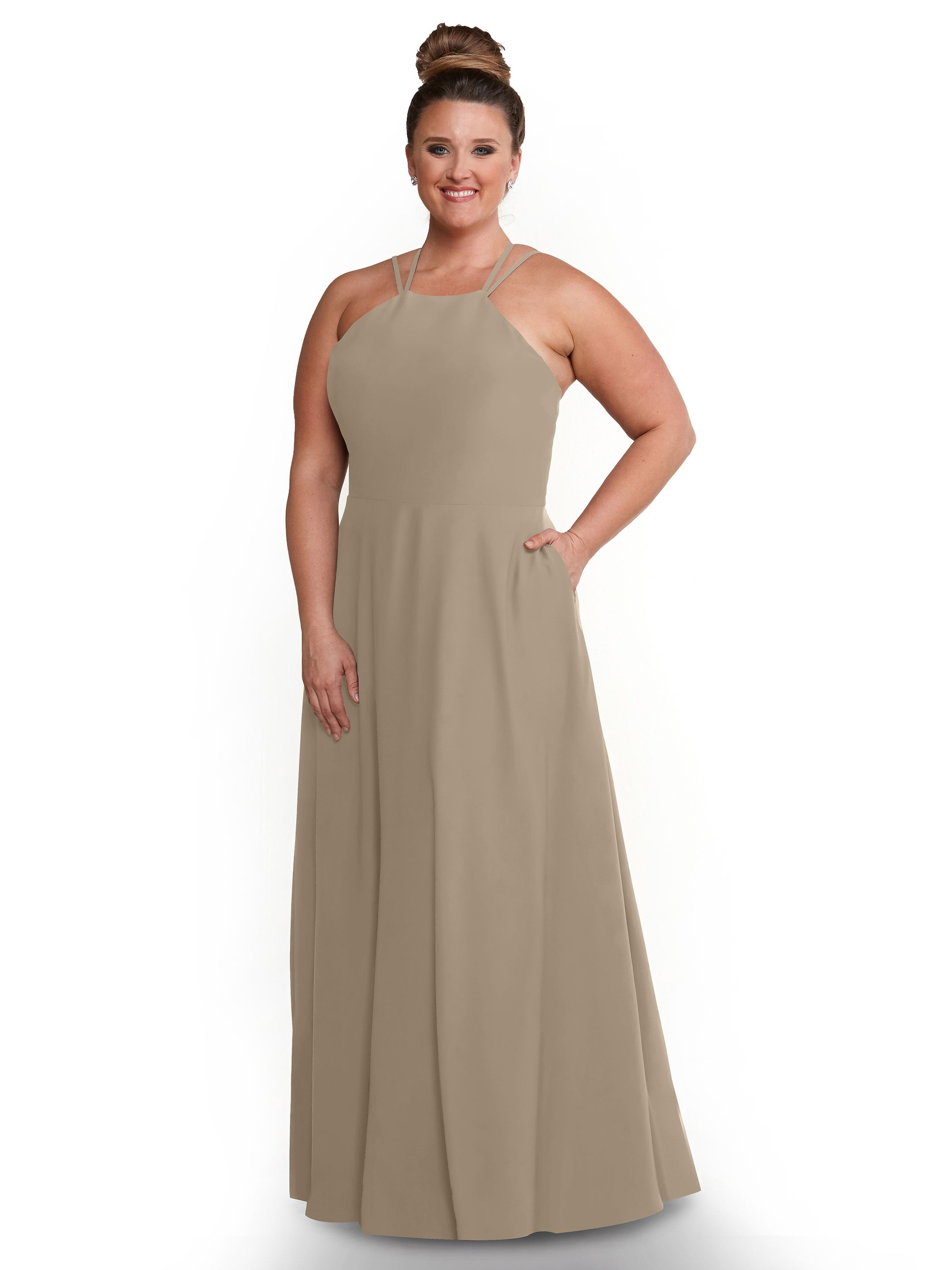 Elegant 83006 Stretch Chiffon A-Line Bridesmaid Dress with Halter Neckline - Perfect for Weddings, Formal Events & Special Occasions