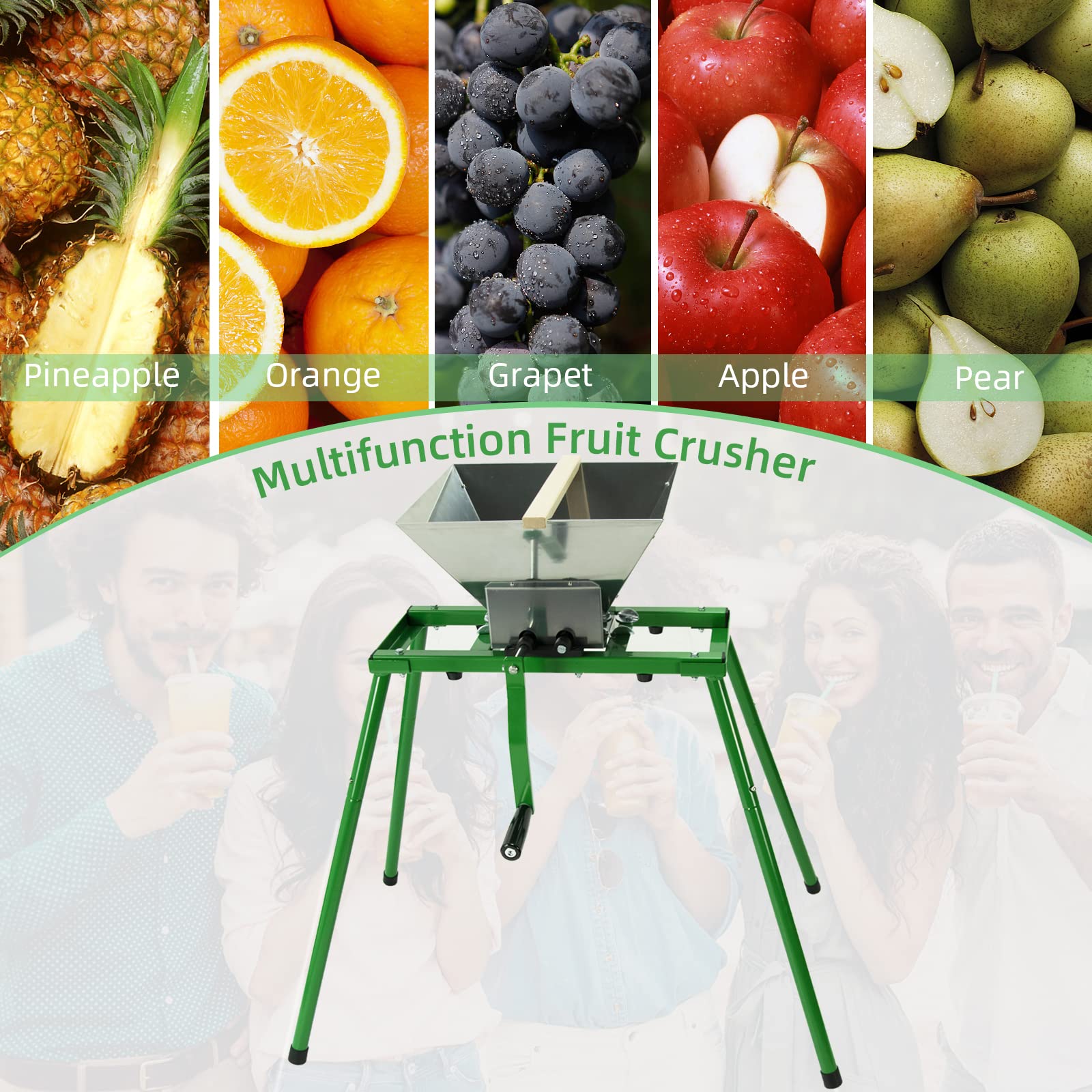 4.75 Gallon Fruit Wine Press & 7L Apple Crusher with Stand - Manual Juicer Grinder for Homemade Wine, Cider, Juice Making - Perfect for Home Brewing, Vineyard Harvest & DIY Fruit Processing