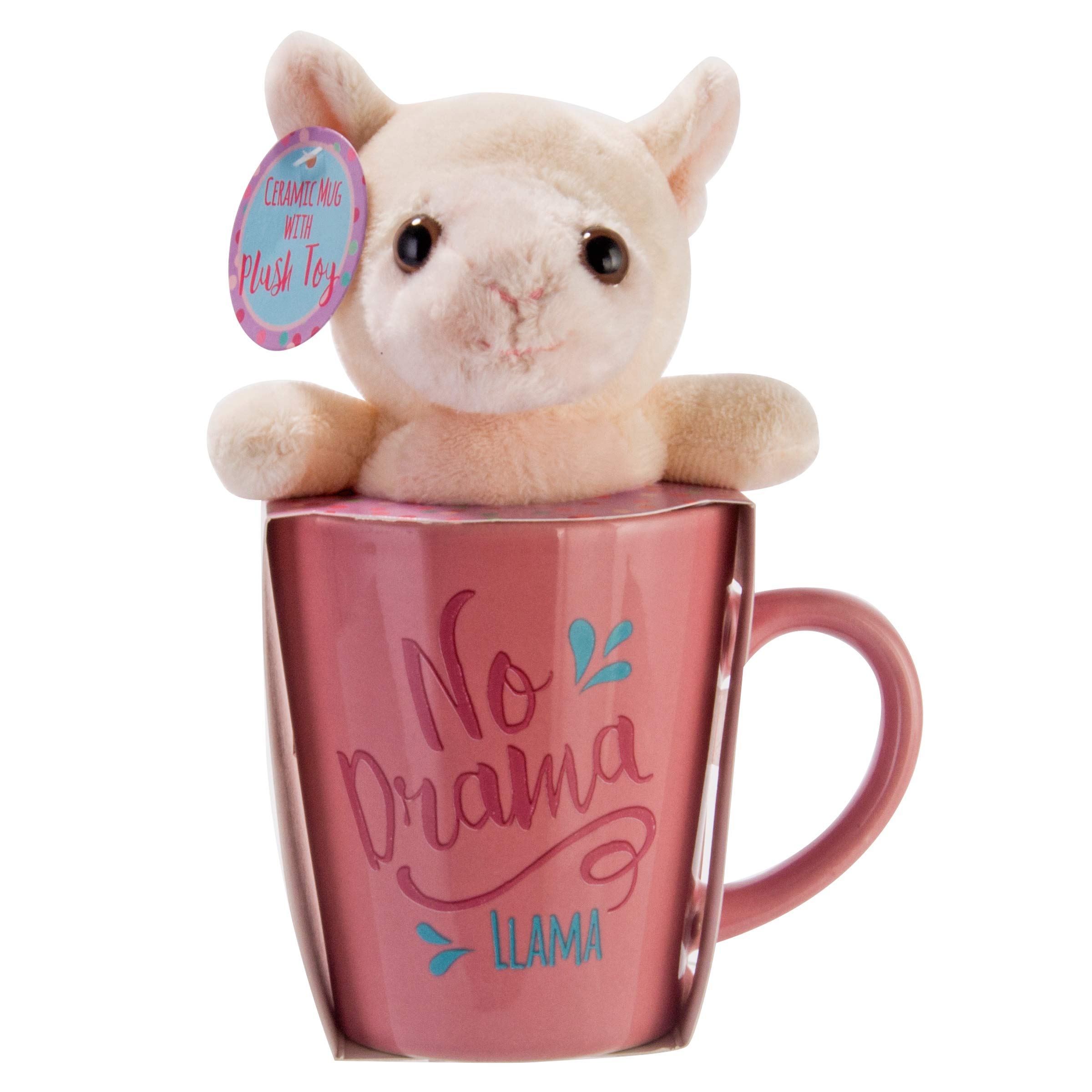 Pink Llama Plush Toy & 12oz Coffee Mug Gift Set - Cute Stuffed Animal with Ceramic Mug for Coffee, Tea, Hot Chocolate - Perfect for Birthdays, Christmas, Office Gifts & Cozy Home Use