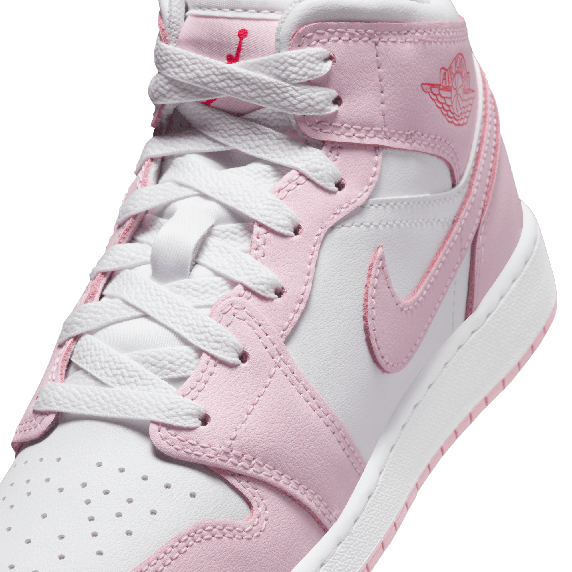 AIR JORDAN 1 MID (GS) Pink Foam/Fire Red - Women's Basketball Shoes for Running, Gym & Streetwear Fashion