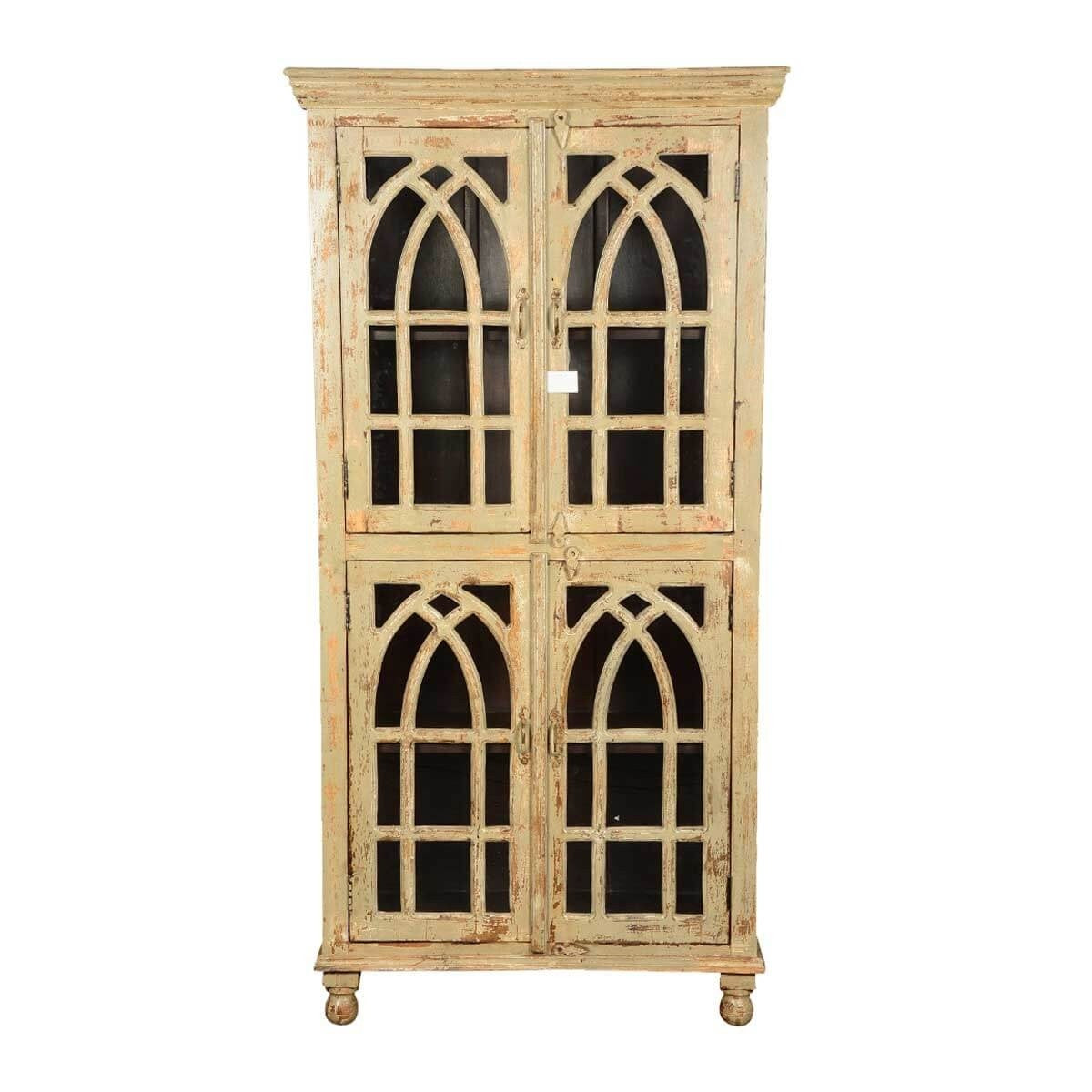 French Arched Indian Mango Wood Wardrobe Cabinet - Stylish Storage for Bedroom, Living Room & Closet Organization