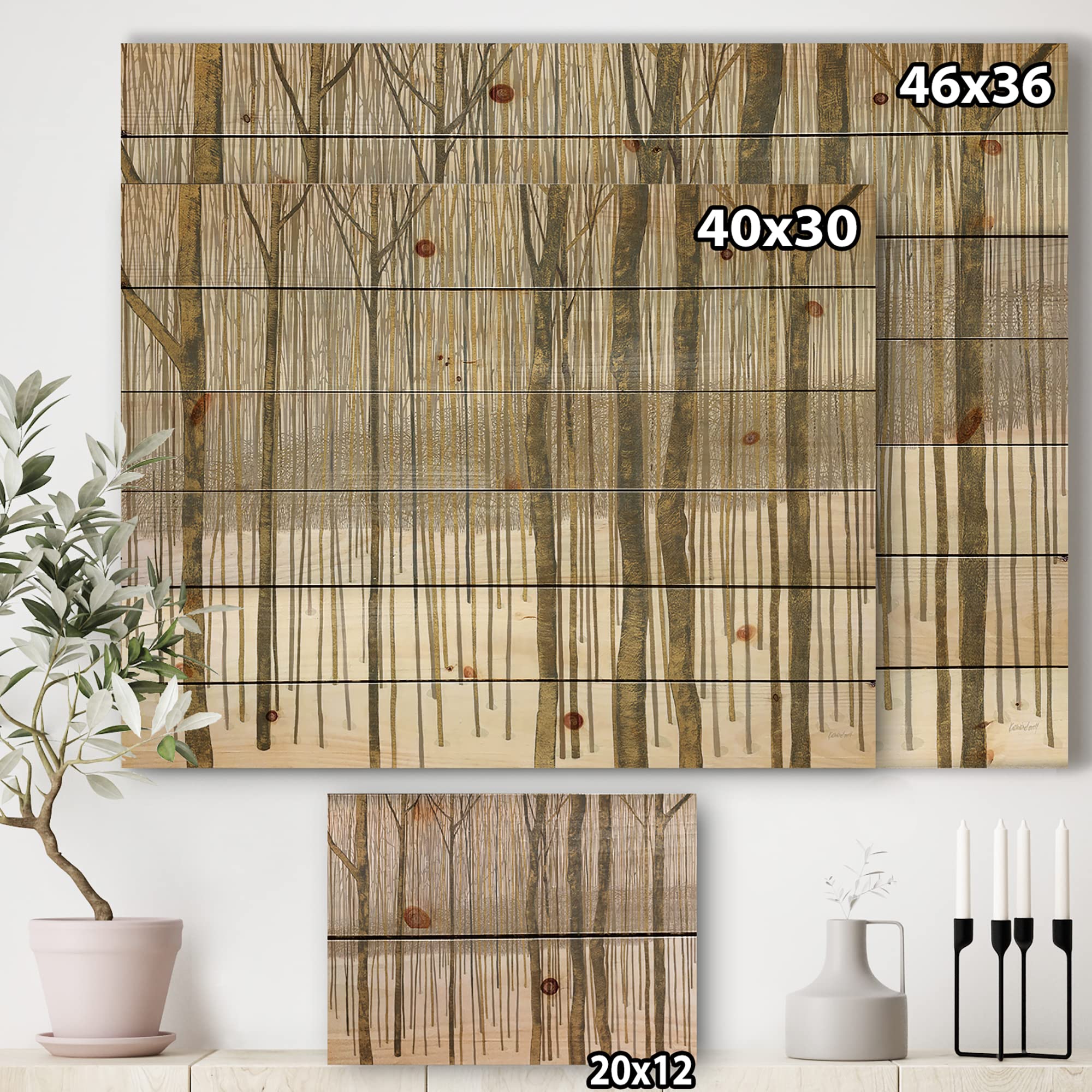 Forest In Winter Gold Cabin & Lodge Wood Wall Decor - Brown Wood Wall Art - Large Landscapes Wood Panels Printed On Natural Pine - Rustic Home Decor for Living Room, Cabin, Lodge & Office